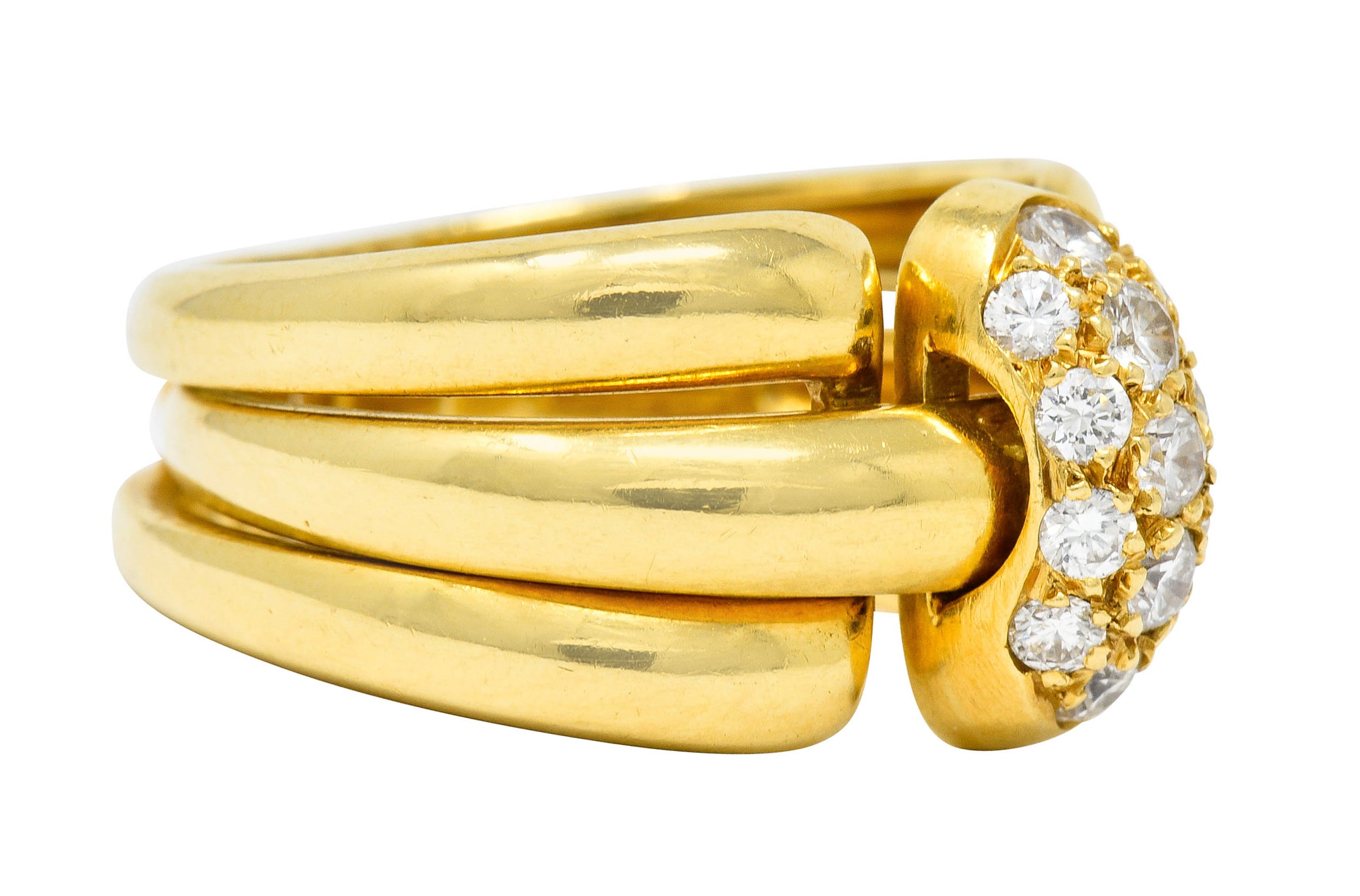 Van Cleef & Arpels Coral Diamond 18 Karat Gold French Convertible Stacking Ring - Wilson's Estate Jewelry