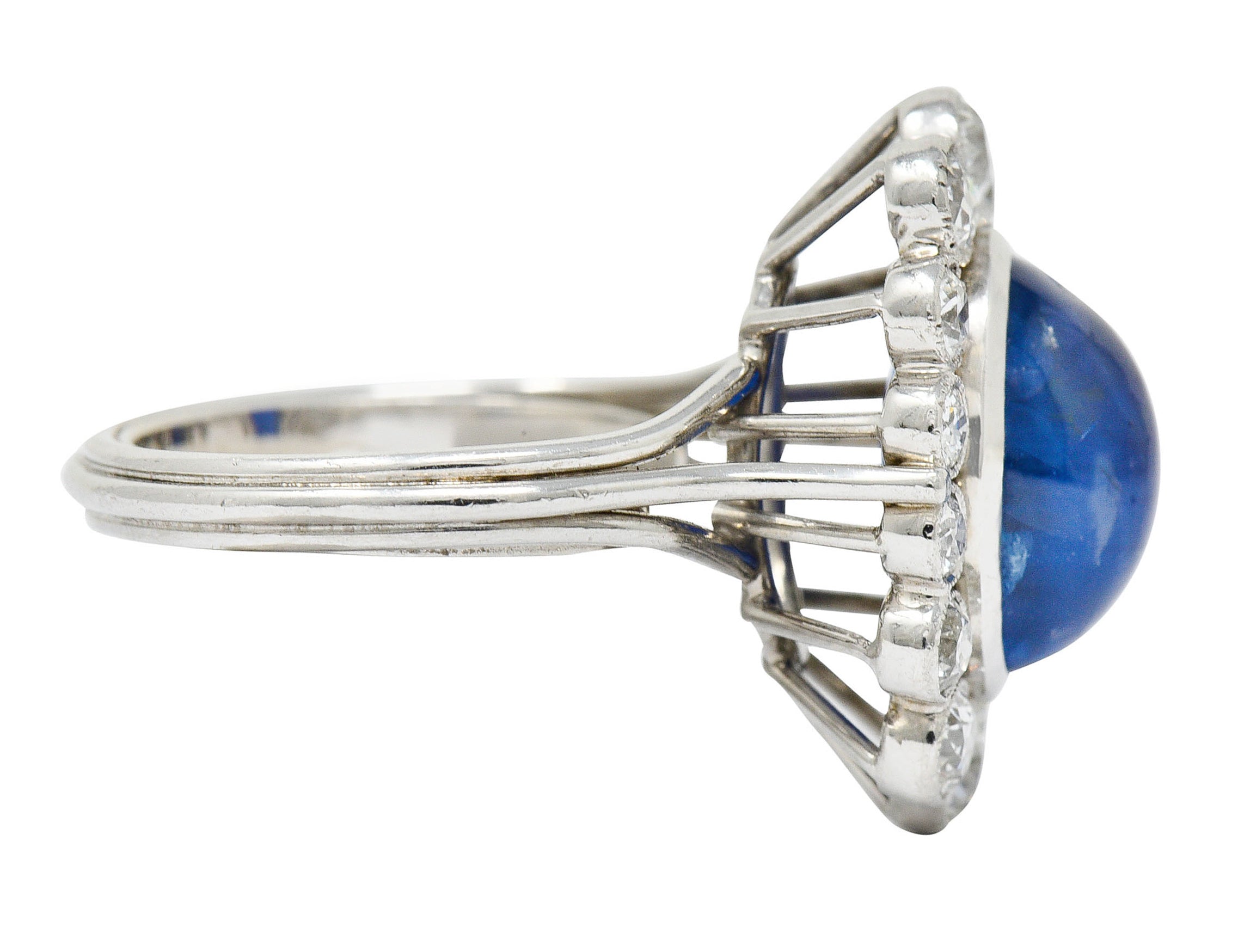 We-6725 Art Deco 8.50 CTW No Heat Ceylon Sapphire Diamond Platinum Cluster Ring AGLRing - Wilson's Estate Jewelry