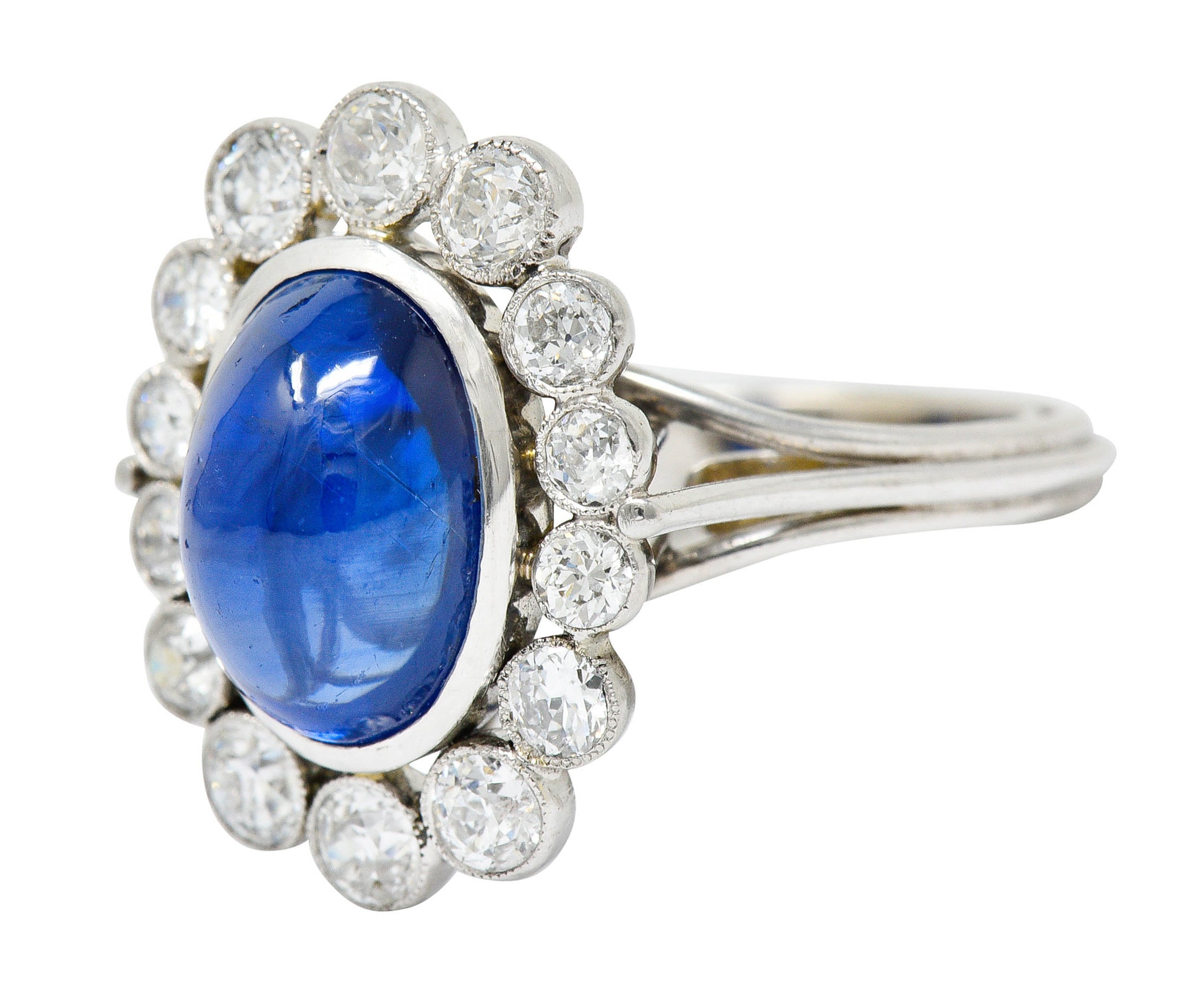 We-6725 Art Deco 8.50 CTW No Heat Ceylon Sapphire Diamond Platinum Cluster Ring AGLRing - Wilson's Estate Jewelry