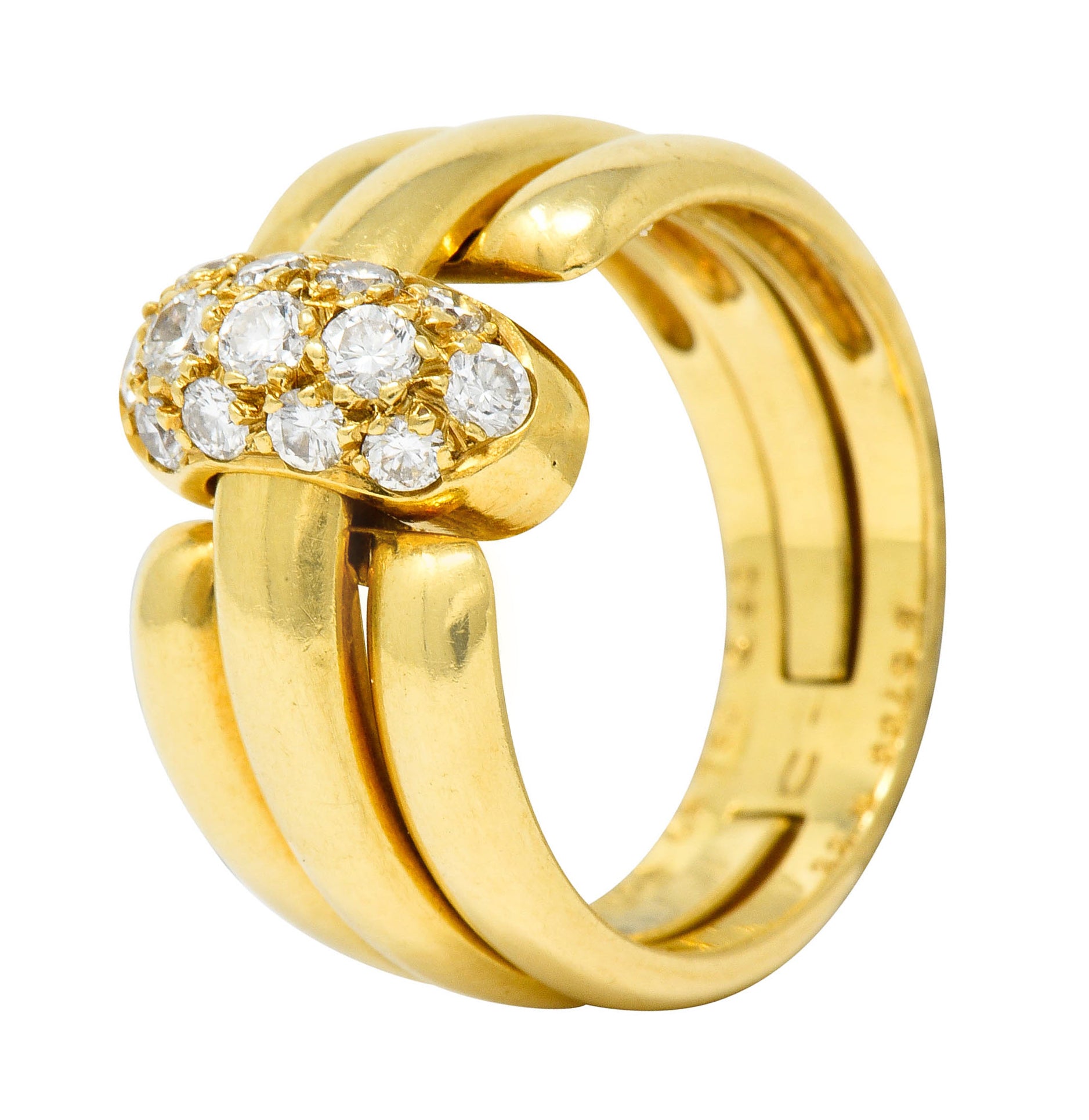 Van Cleef & Arpels Coral Diamond 18 Karat Gold French Convertible Stacking Ring - Wilson's Estate Jewelry