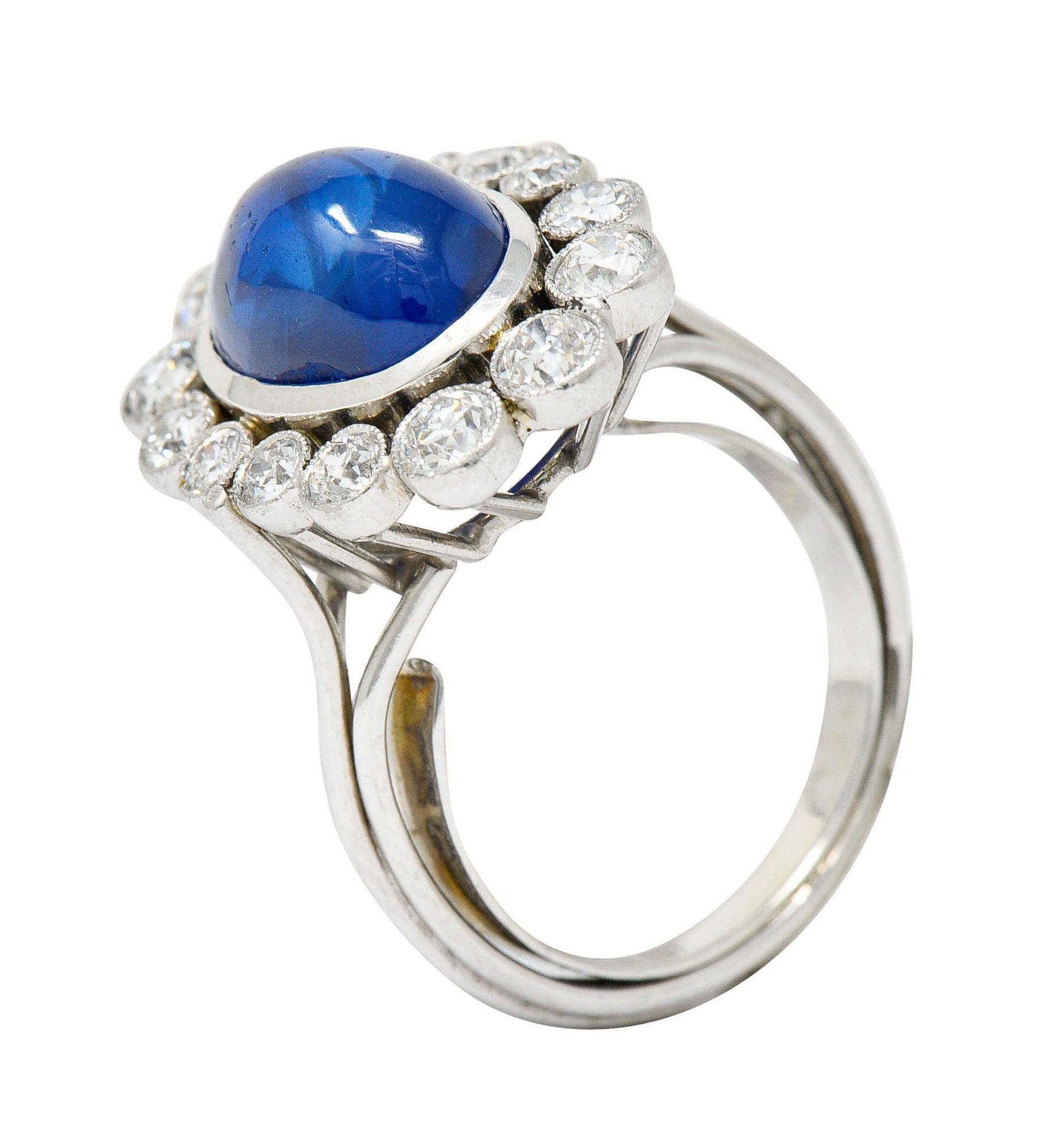 We-6725 Art Deco 8.50 CTW No Heat Ceylon Sapphire Diamond Platinum Cluster Ring AGLRing - Wilson's Estate Jewelry