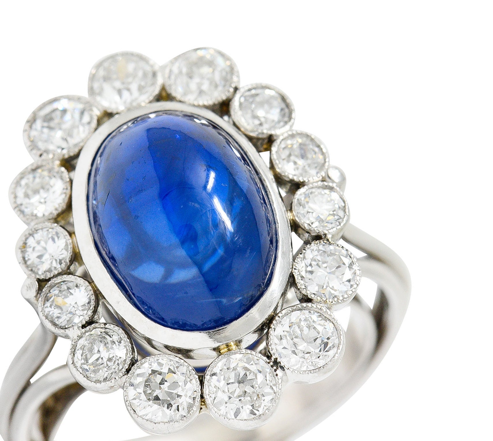 We-6725 Art Deco 8.50 CTW No Heat Ceylon Sapphire Diamond Platinum Cluster Ring AGLRing - Wilson's Estate Jewelry