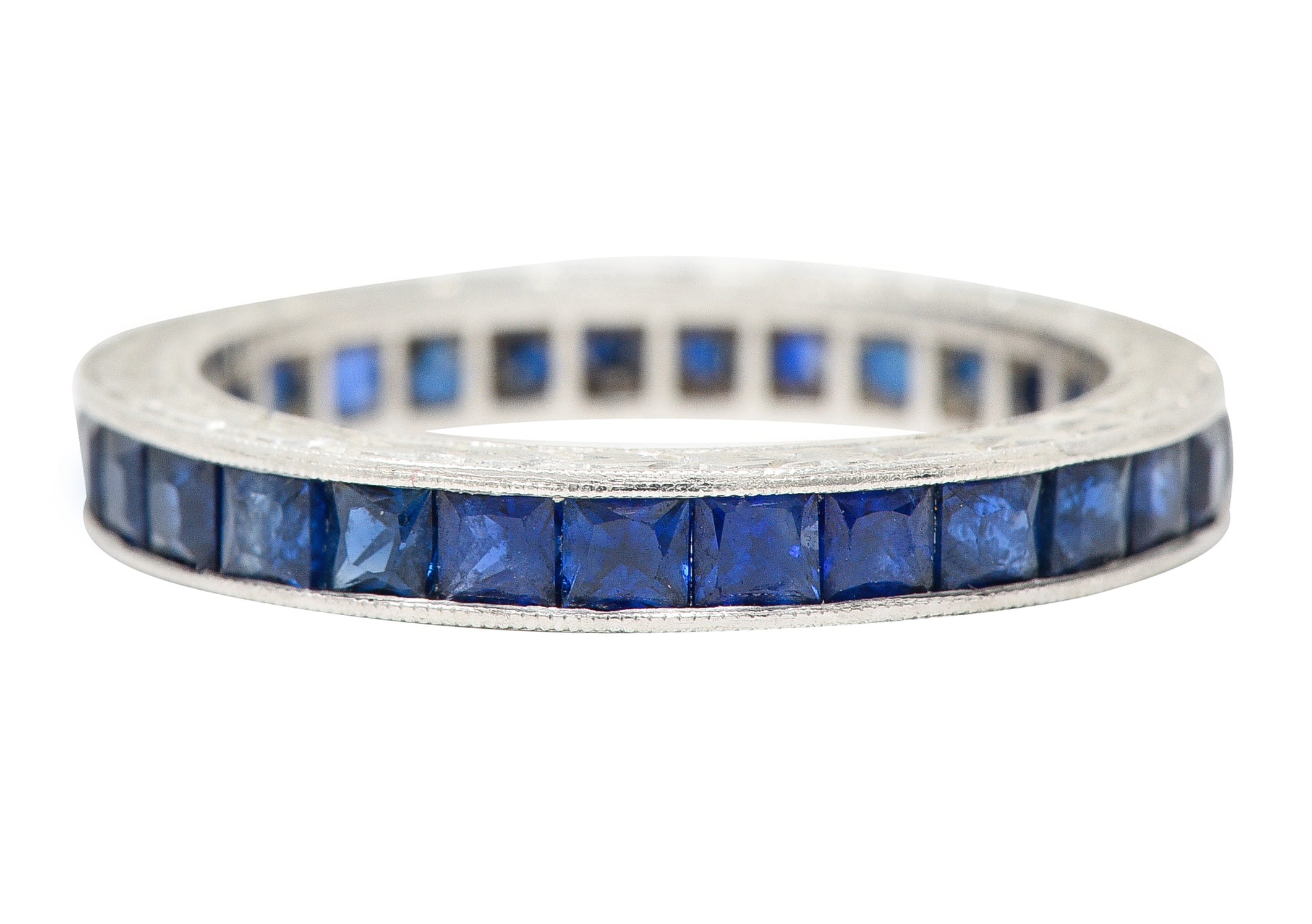 Art Deco 2.25 CTW French Cut Sapphire Platinum Eternity Band Ring Wilson's Estate Jewelry