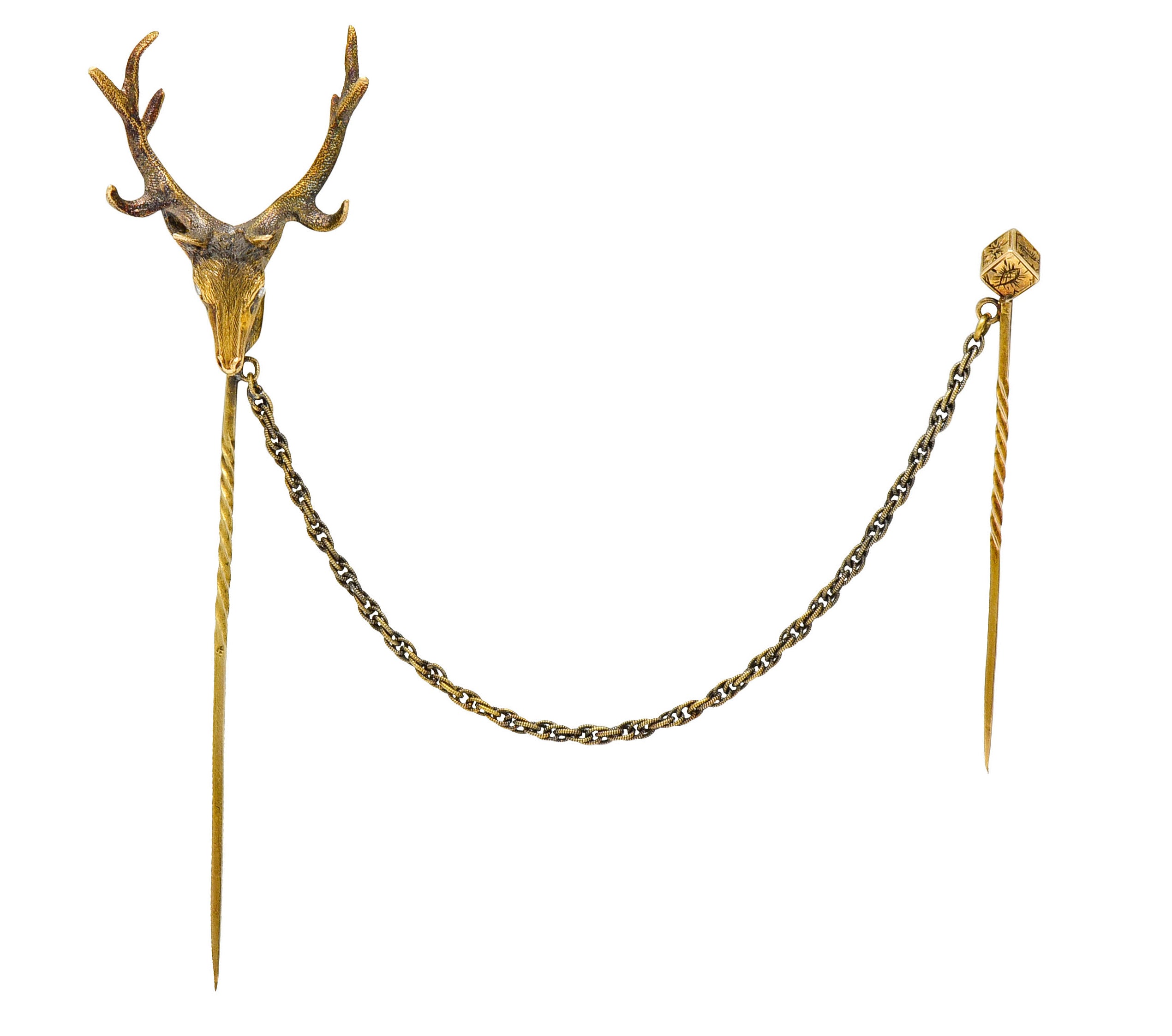 Victorian Diamond 14 Karat Gold Elk Stickpin Circa 1900 - Wilson's Estate Jewelry