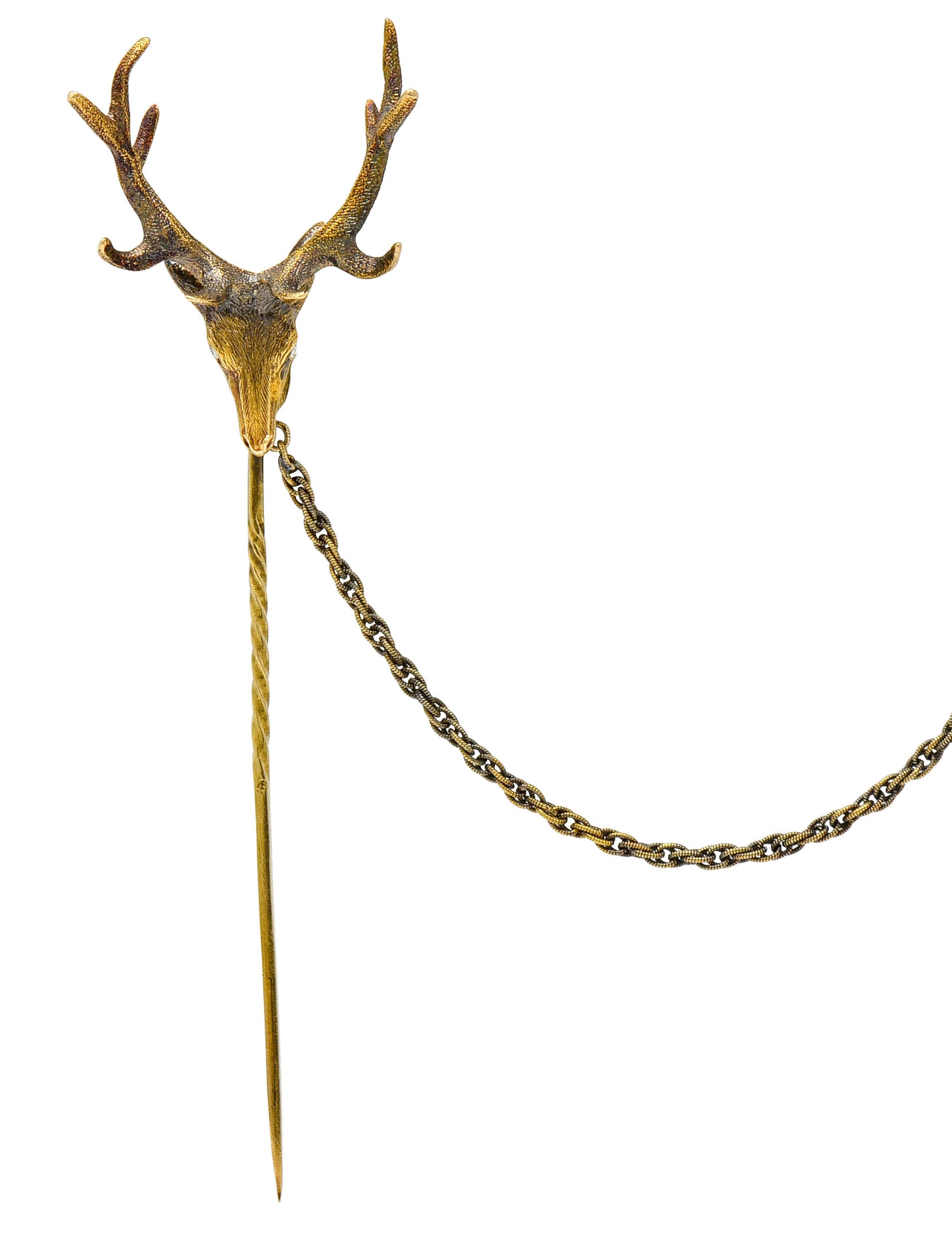 Victorian Diamond 14 Karat Gold Elk Stickpin Circa 1900 - Wilson's Estate Jewelry