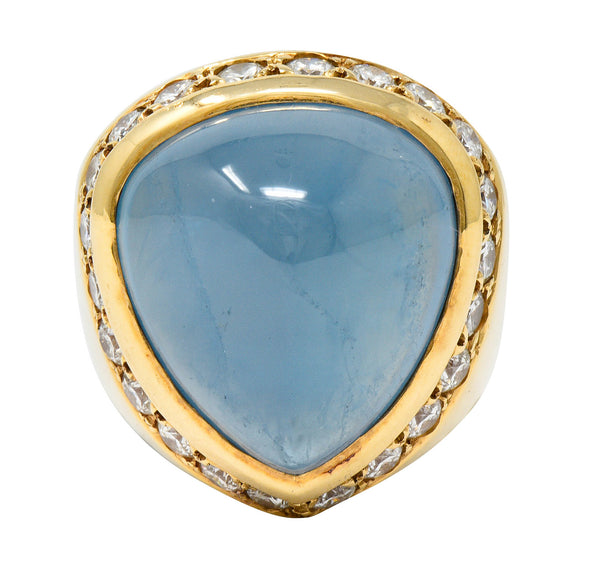 Vintage 18.75 CTW Aquamarine Diamond 14 Karat Gold Unisex Statement RingRing - Wilson's Estate Jewelry