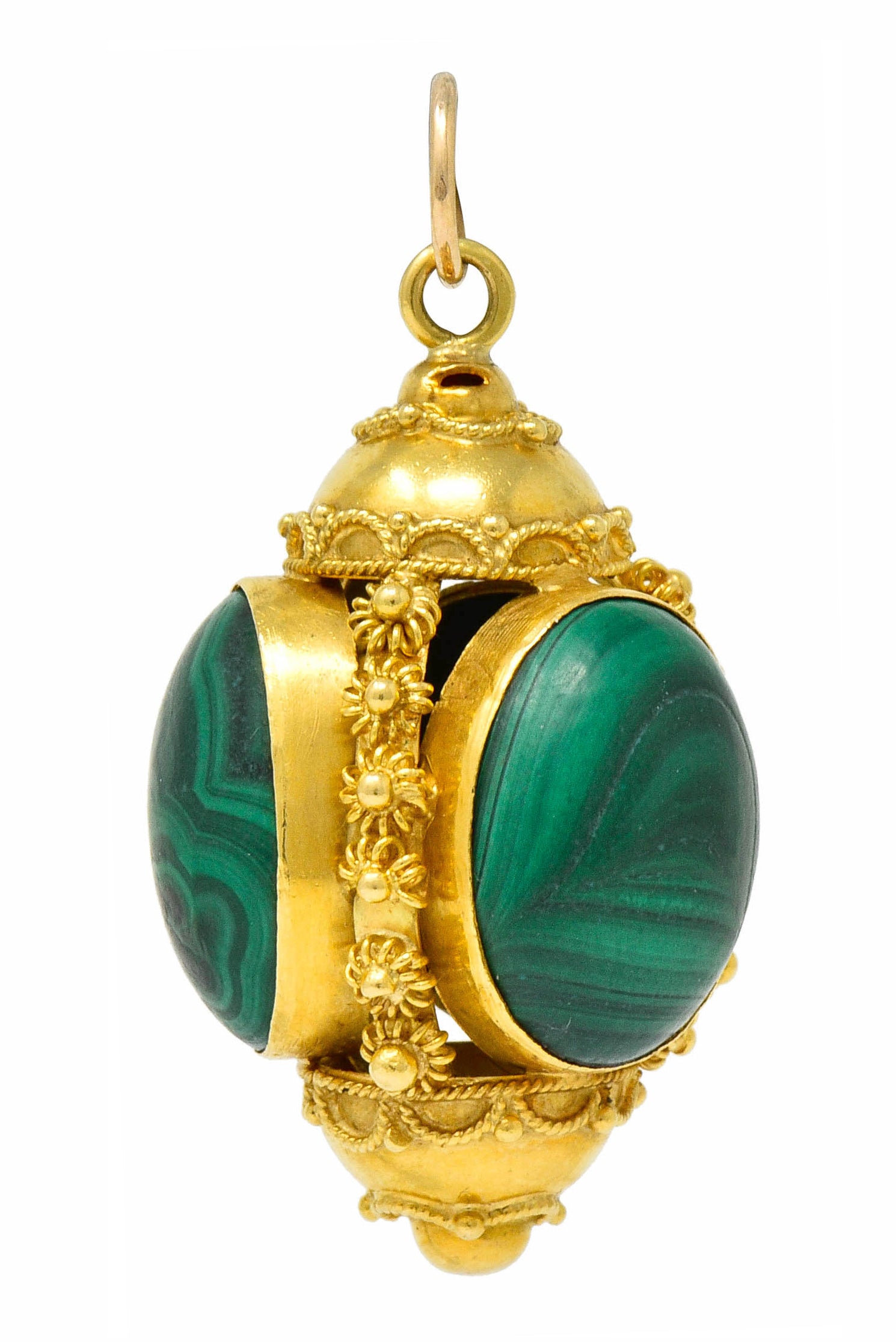 Vintage Malachite Cabochon 18 Karat Gold Decorous Pendant - Wilson's Estate Jewelry