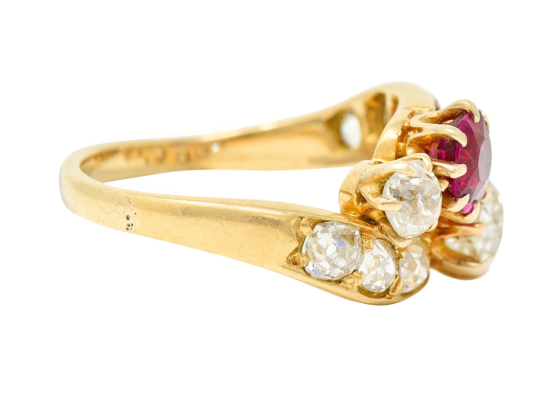 1900 Victorian 1.90 CTW Diamond Ruby 14 Karat Yellow Gold Bypass RingRing - Wilson's Estate Jewelry