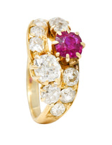 1900 Victorian 1.90 CTW Diamond Ruby 14 Karat Yellow Gold Bypass RingRing - Wilson's Estate Jewelry
