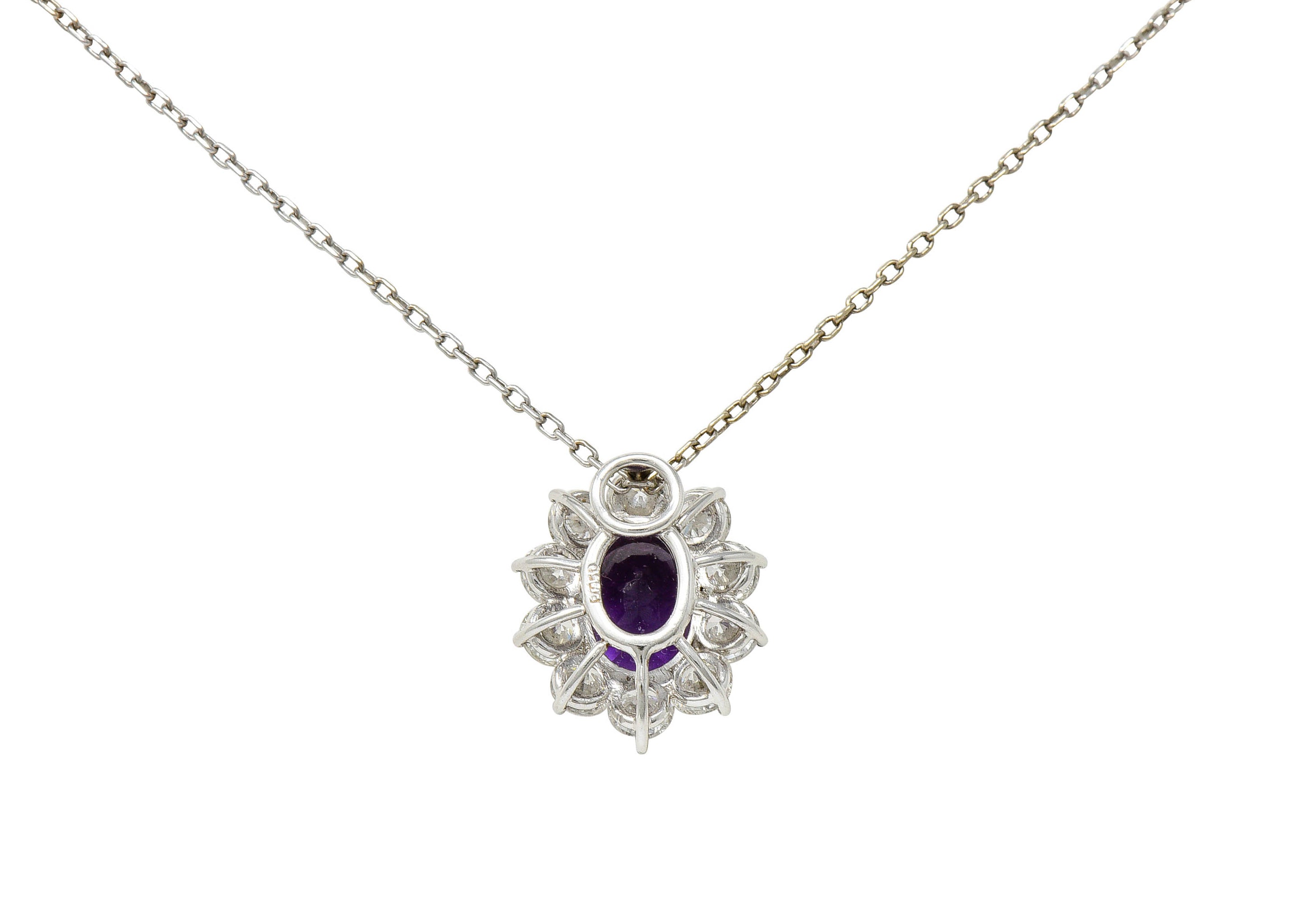 Amethyst 1.50 CTW Diamond Platinum Cluster Pendant NecklaceNecklace - Wilson's Estate Jewelry