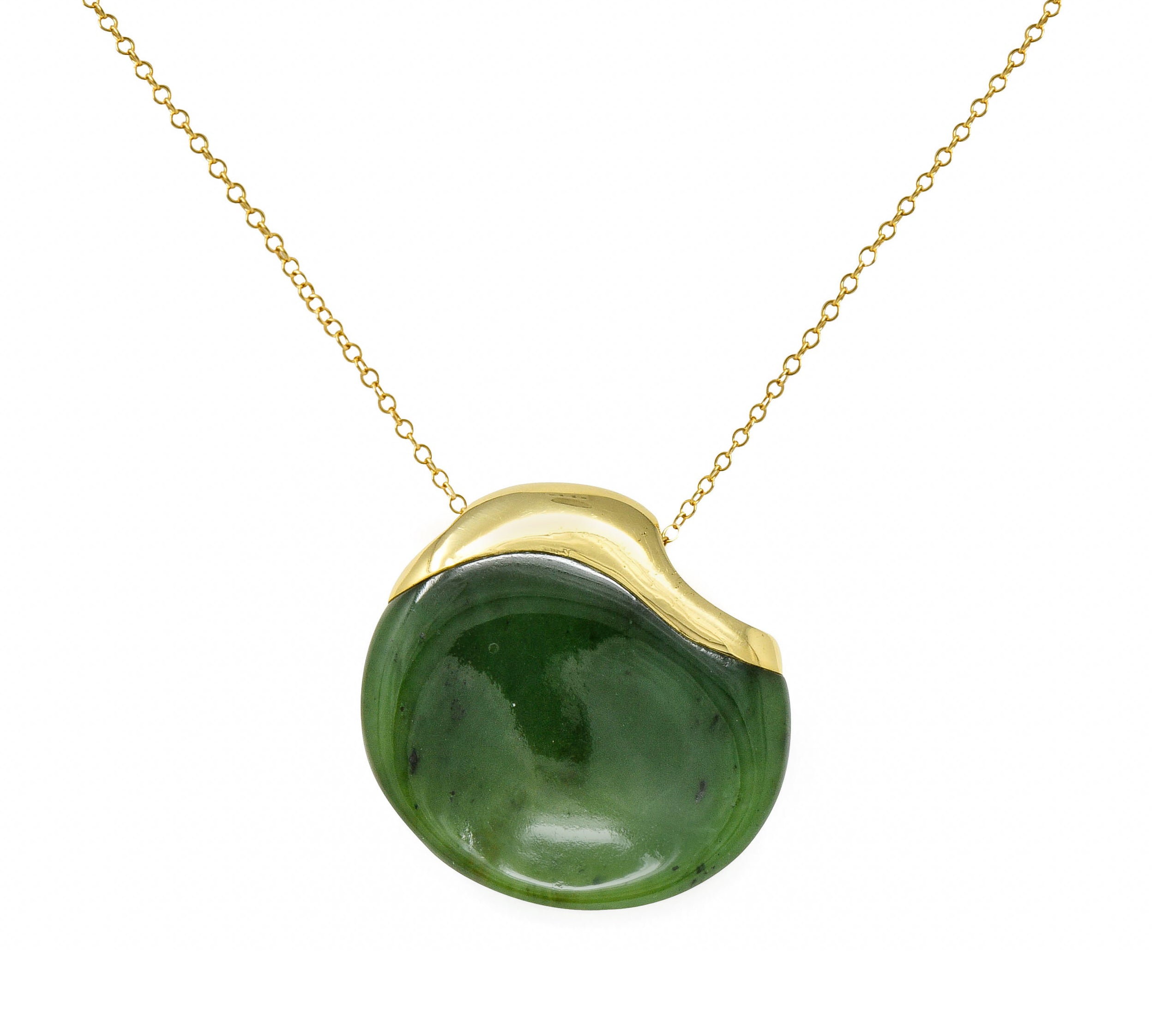 Elsa Peretti Tiffany & Co. Jade 18 Karat Gold Touchstone Pendant Necklace - Wilson's Estate Jewelry