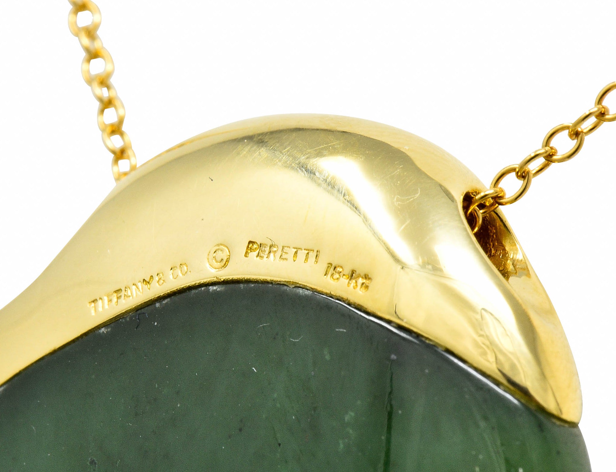 Elsa Peretti Tiffany & Co. Jade 18 Karat Gold Touchstone Pendant Necklace - Wilson's Estate Jewelry