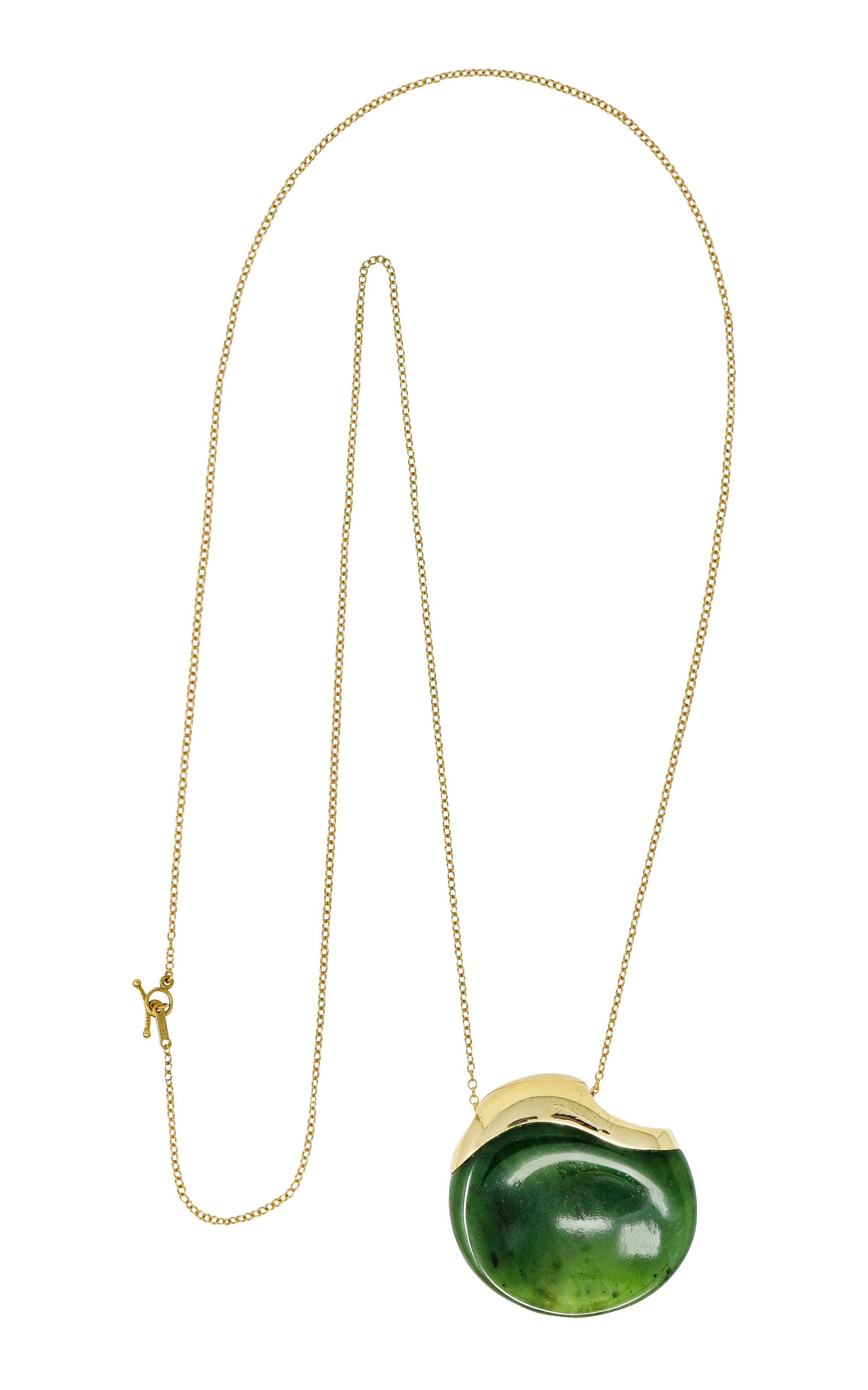 Elsa Peretti Tiffany & Co. Jade 18 Karat Gold Touchstone Pendant Necklace - Wilson's Estate Jewelry