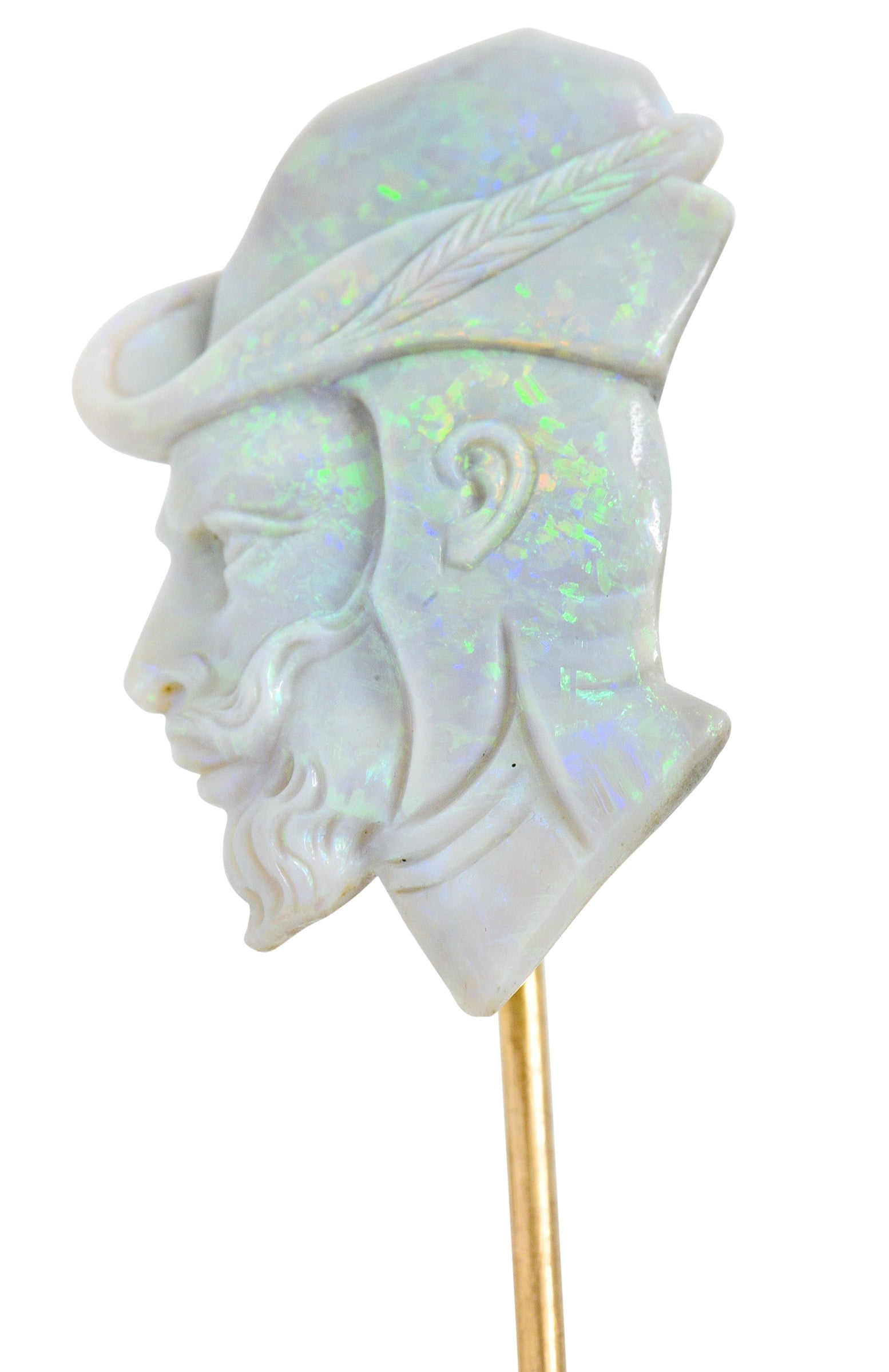 Edwardian Opal 14 Karat Gold Carved Cameo Derby StickpinStickpin - Wilson's Estate Jewelry