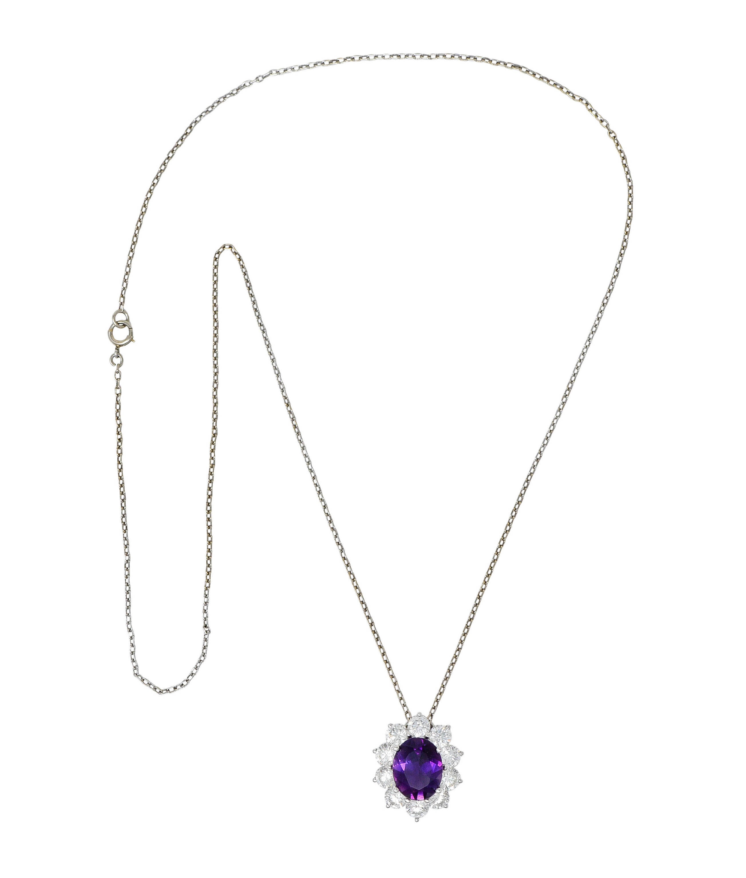 Amethyst 1.50 CTW Diamond Platinum Cluster Pendant NecklaceNecklace - Wilson's Estate Jewelry