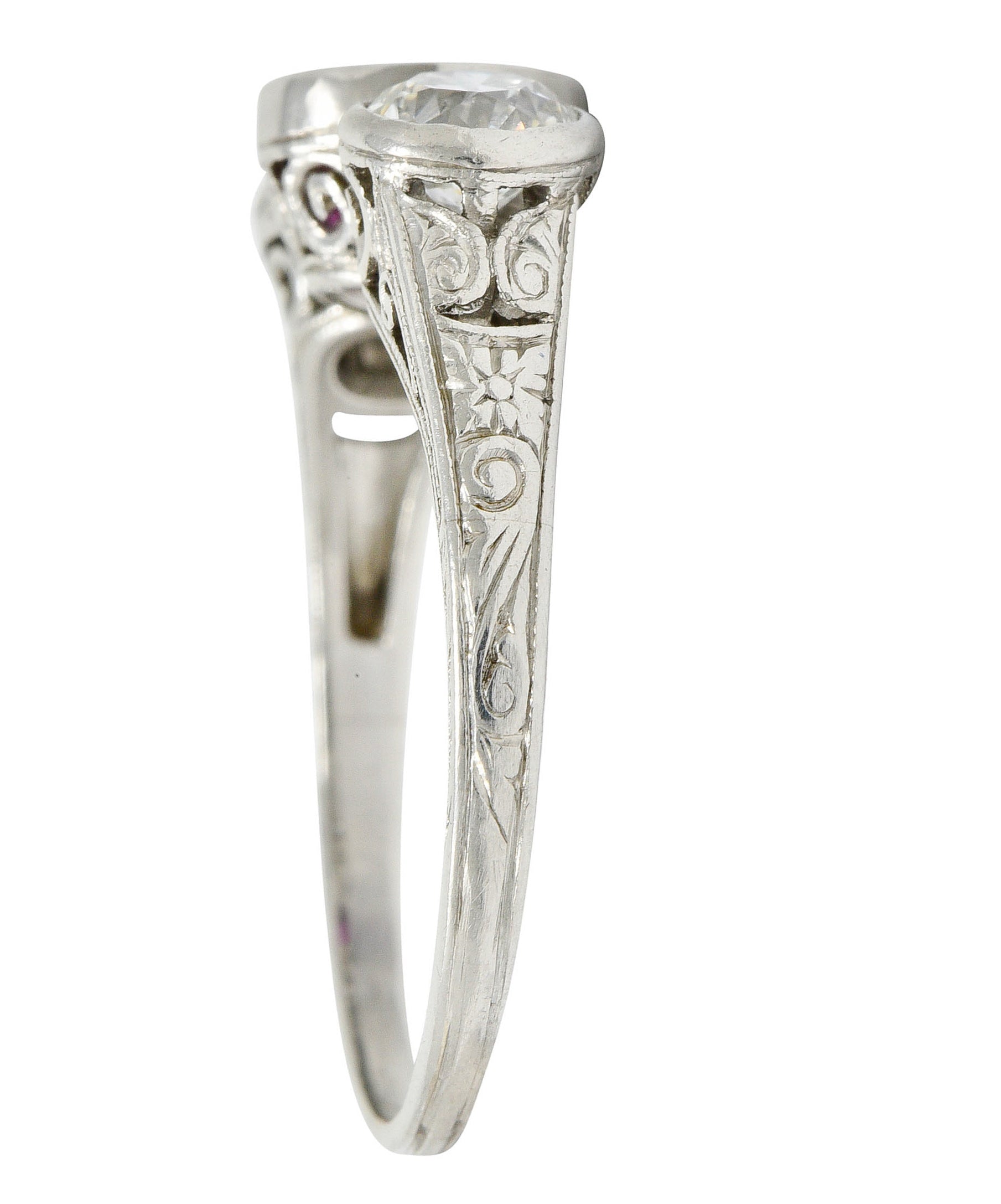 1920's Art Deco 2.03 CTW No Heart Burma Ruby Diamond Platinum Three Stone Ring GIARing - Wilson's Estate Jewelry