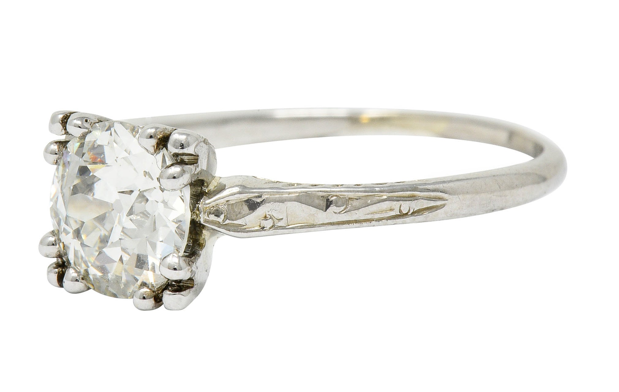 Art Deco 1.30 CTW Diamond 20 Karat White Gold Engagement Ring GIARing - Wilson's Estate Jewelry