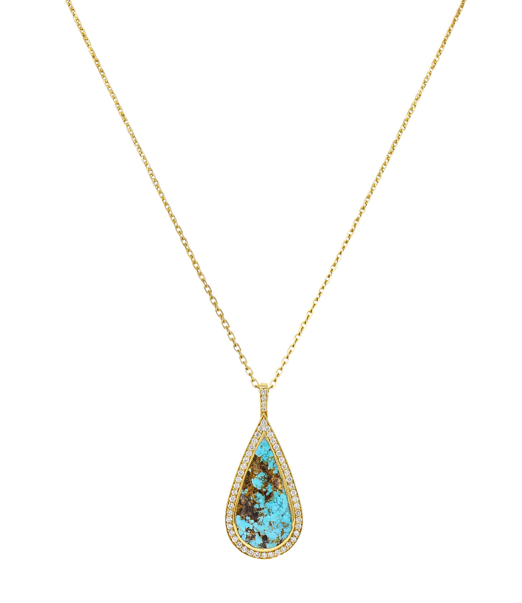 Vintage Turquoise 1.25 CTW Diamond 18 Karat Gold Drop Pendant NecklaceNecklace - Wilson's Estate Jewelry