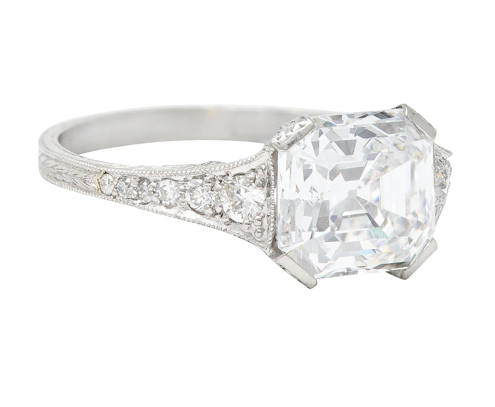 Art Deco 3.17 CTW Asscher Diamond Platinum Engagement Ring GIARing - Wilson's Estate Jewelry