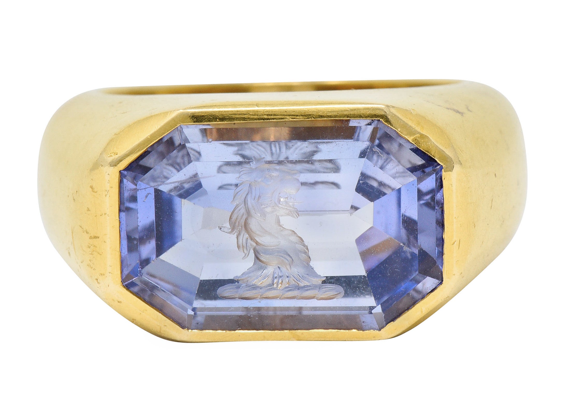 Substantial 13.10 CTW Color-Change No Heat Sapphire Intaglio 22 Karat Gold Signet Ring GIARing - Wilson's Estate Jewelry