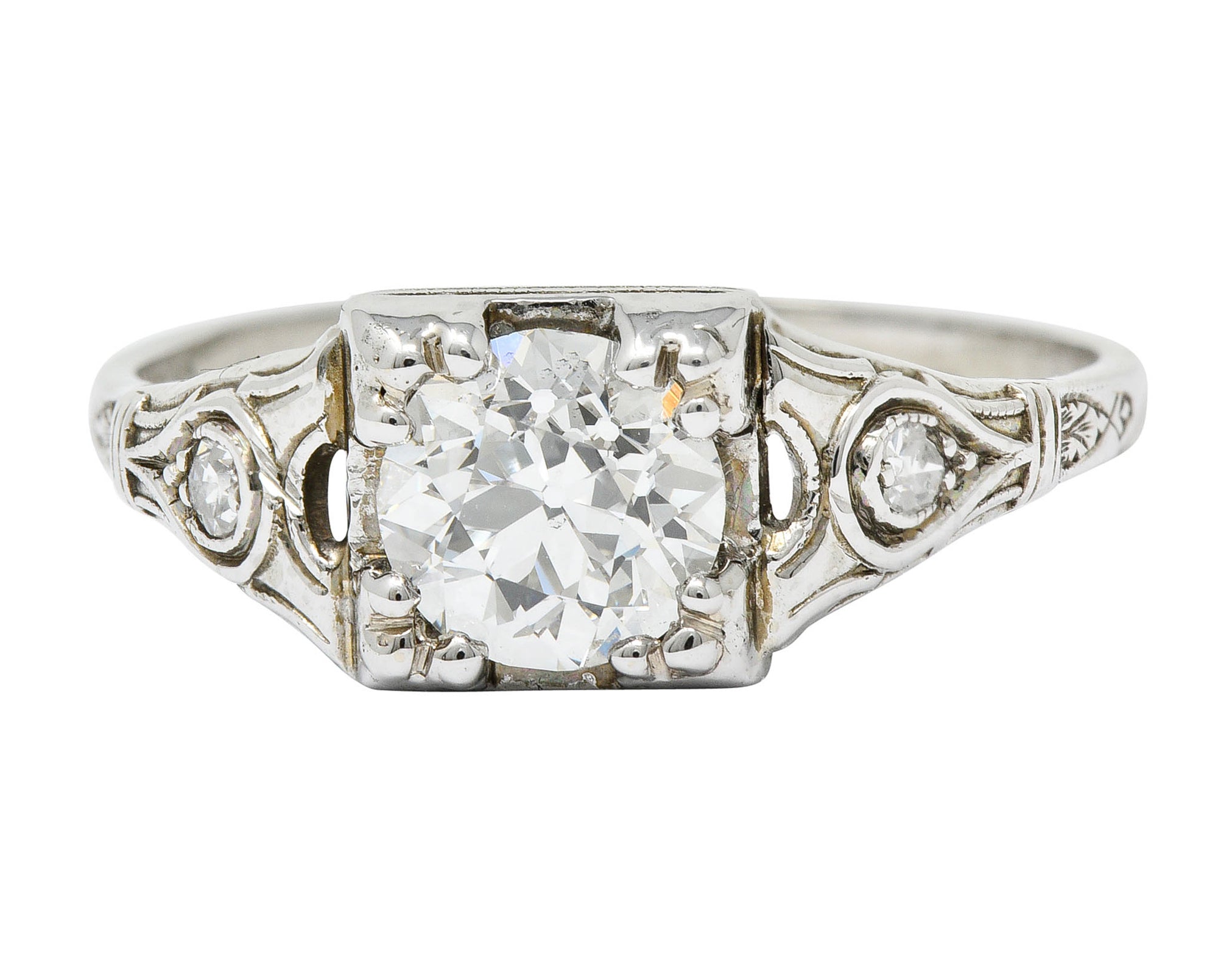 Wheeler & Co. Art Deco Diamond 18 Karat White Gold Engagement Ring GIARing - Wilson's Estate Jewelry