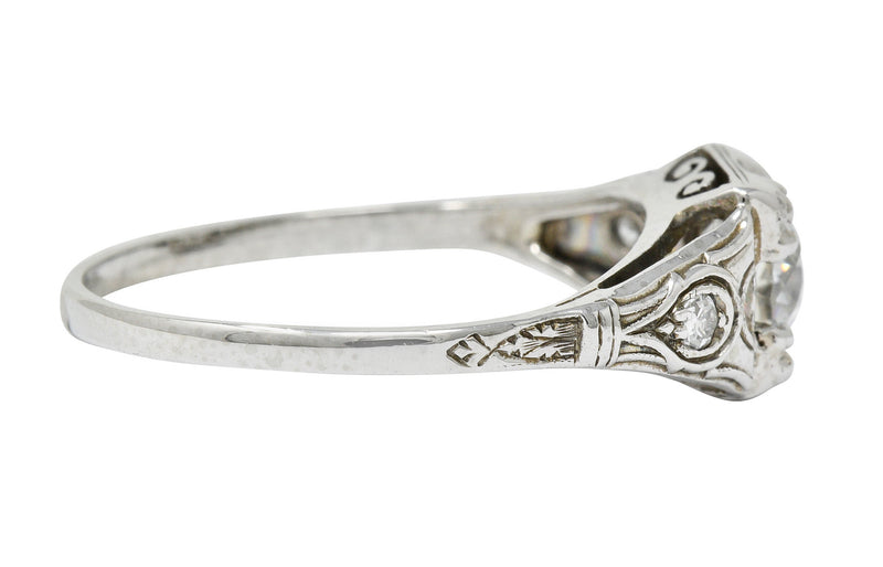 Wheeler & Co. Art Deco Diamond 18 Karat White Gold Engagement Ring GIARing - Wilson's Estate Jewelry