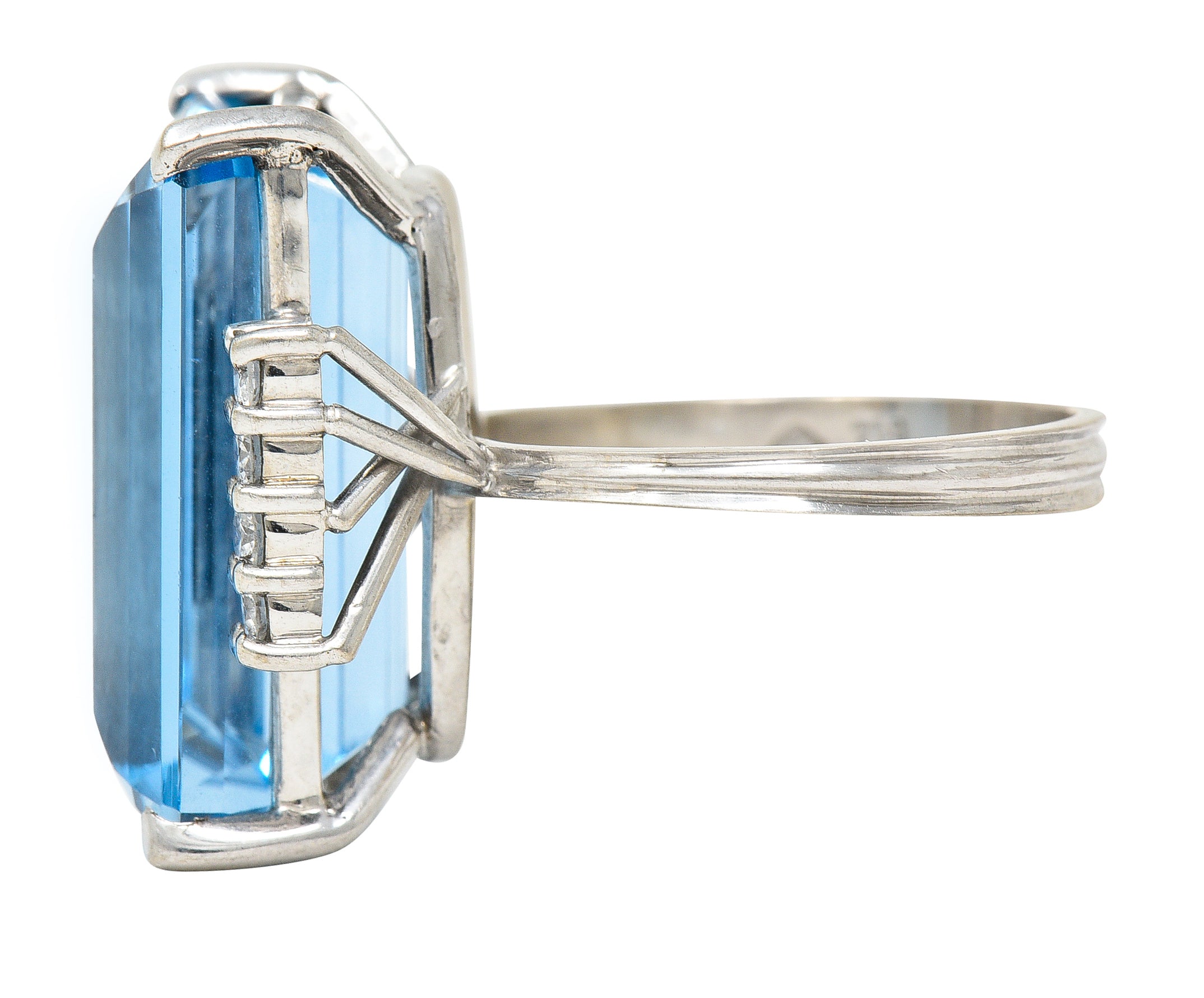 1950's Mid-Century 18.60 CTW Aquamarine Diamond 18 Karat White Gold Vintage Cocktail Ring Wilson's Estate Jewelry