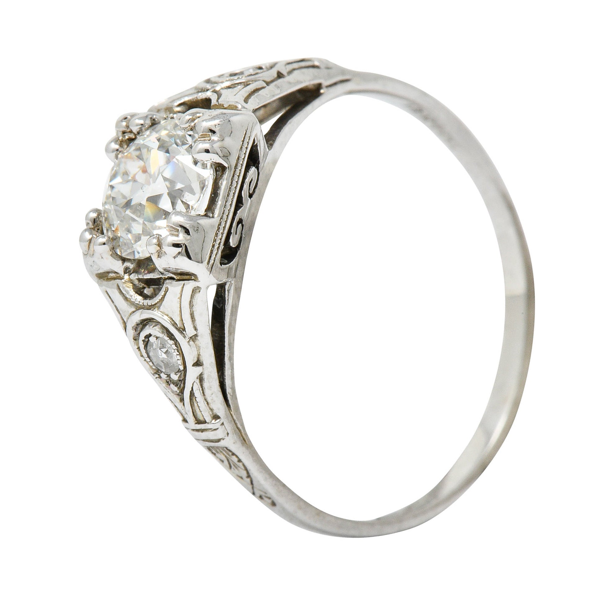 Wheeler & Co. Art Deco Diamond 18 Karat White Gold Engagement Ring GIARing - Wilson's Estate Jewelry