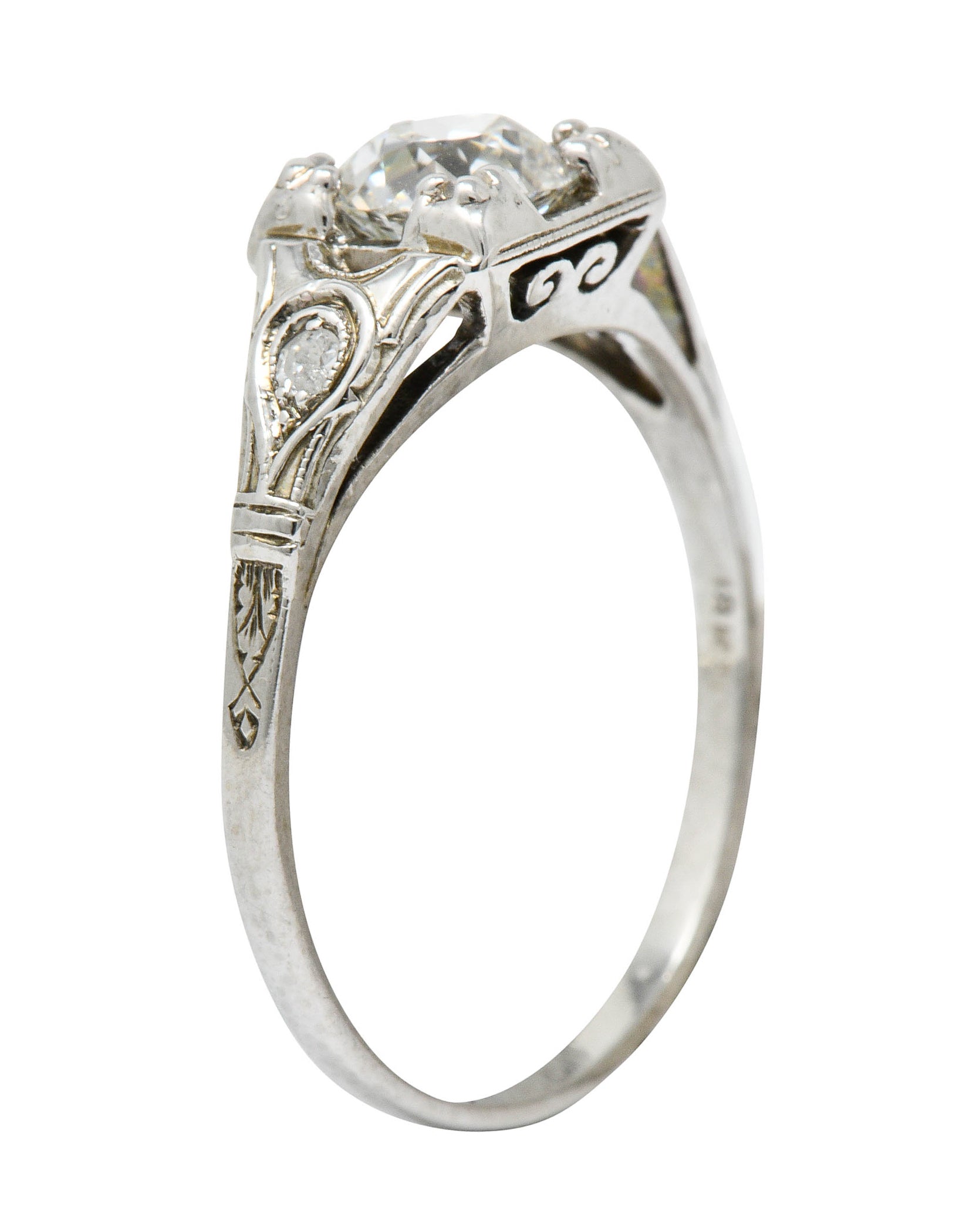 Wheeler & Co. Art Deco Diamond 18 Karat White Gold Engagement Ring GIARing - Wilson's Estate Jewelry