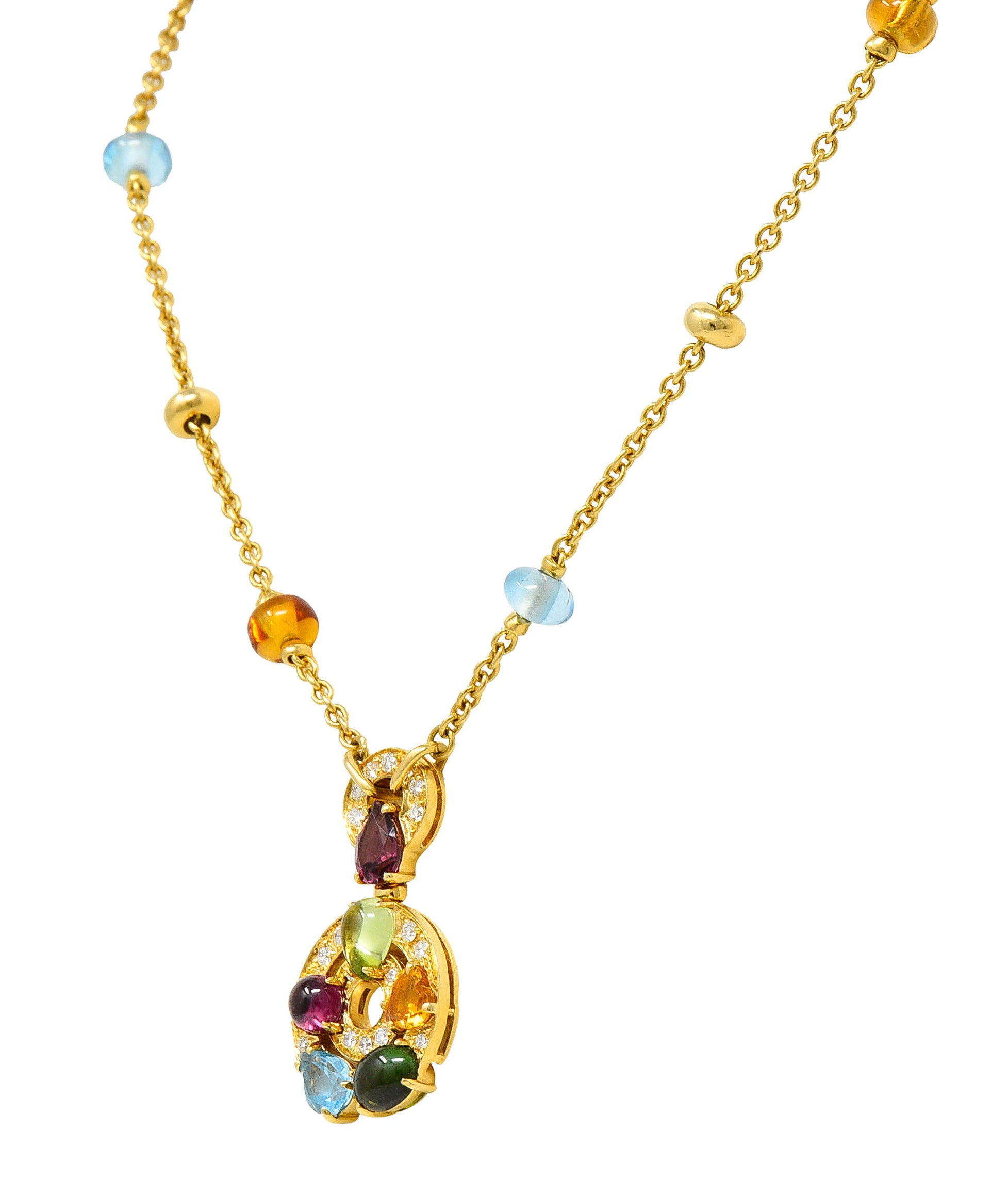 Bulgari Topaz Tourmaline Peridot Garnet Citrine Diamond 18 Karat Yellow Gold Multi-Gem Allegra Necklace Wilson's Estate Jewelry