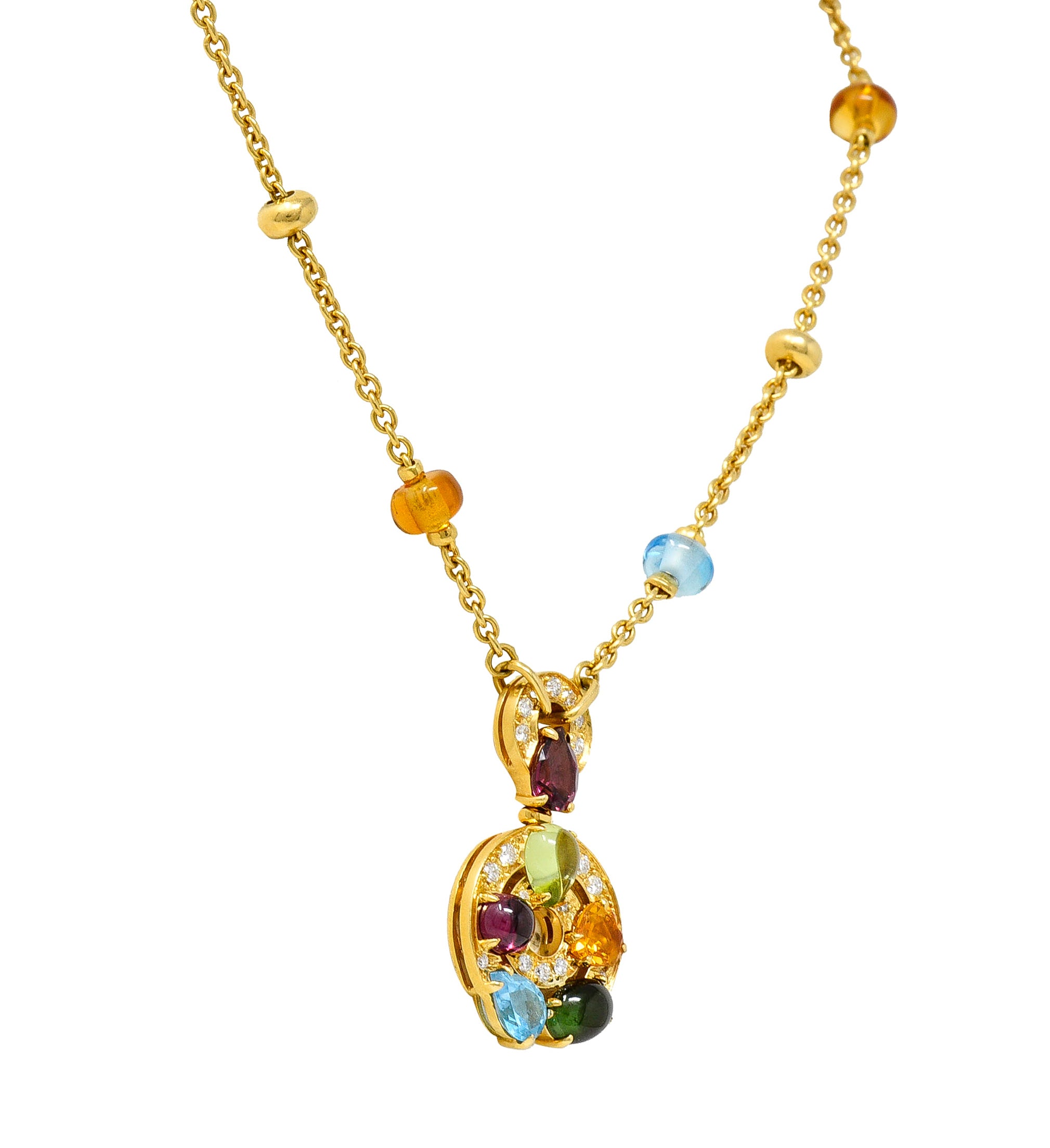 Bulgari Topaz Tourmaline Peridot Garnet Citrine Diamond 18 Karat Yellow Gold Multi-Gem Allegra Necklace Wilson's Estate Jewelry