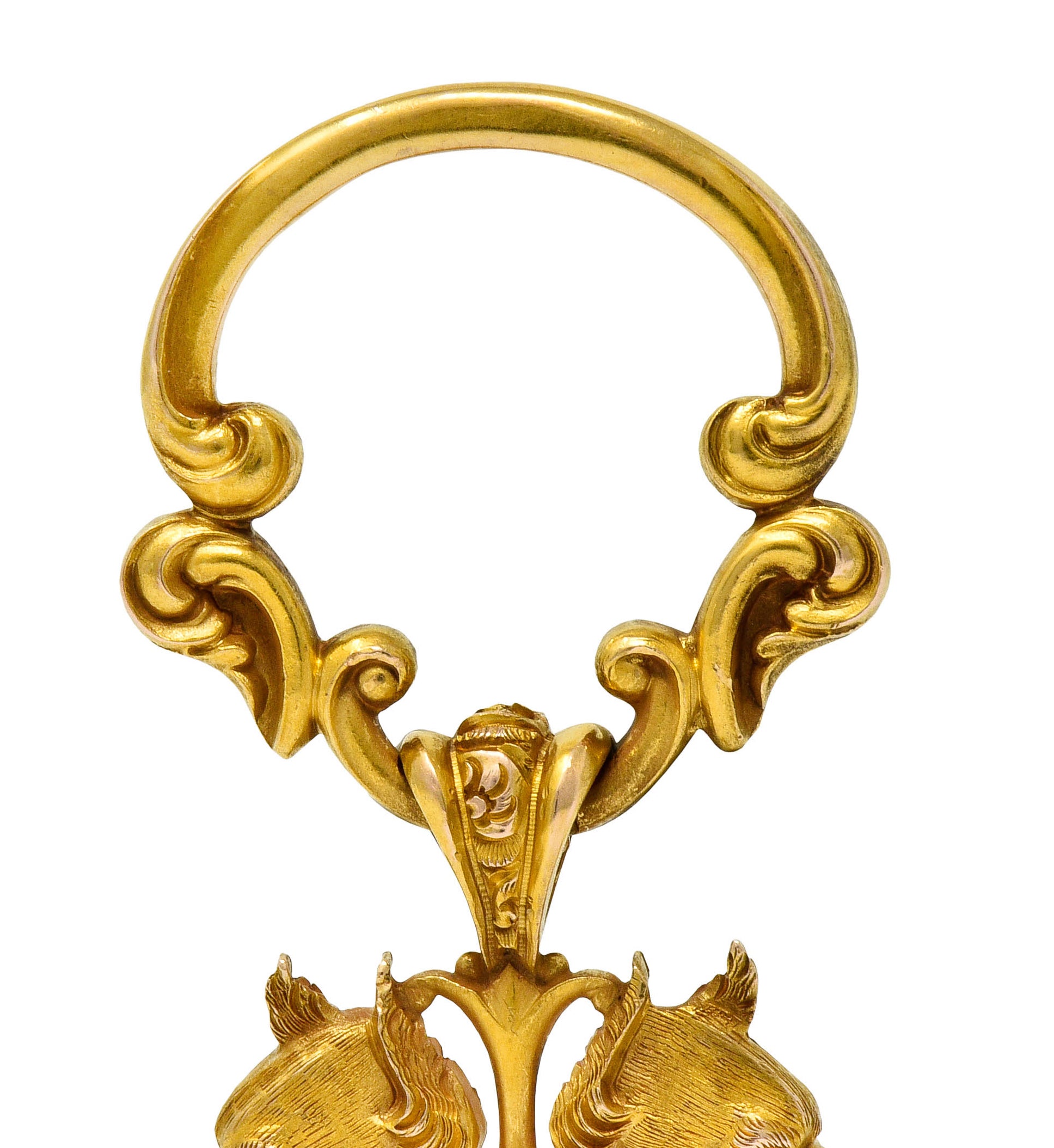 Large Carter & Gough Art Nouveau 14 Karat Gold Lion Fob Charm Pendant - Wilson's Estate Jewelry