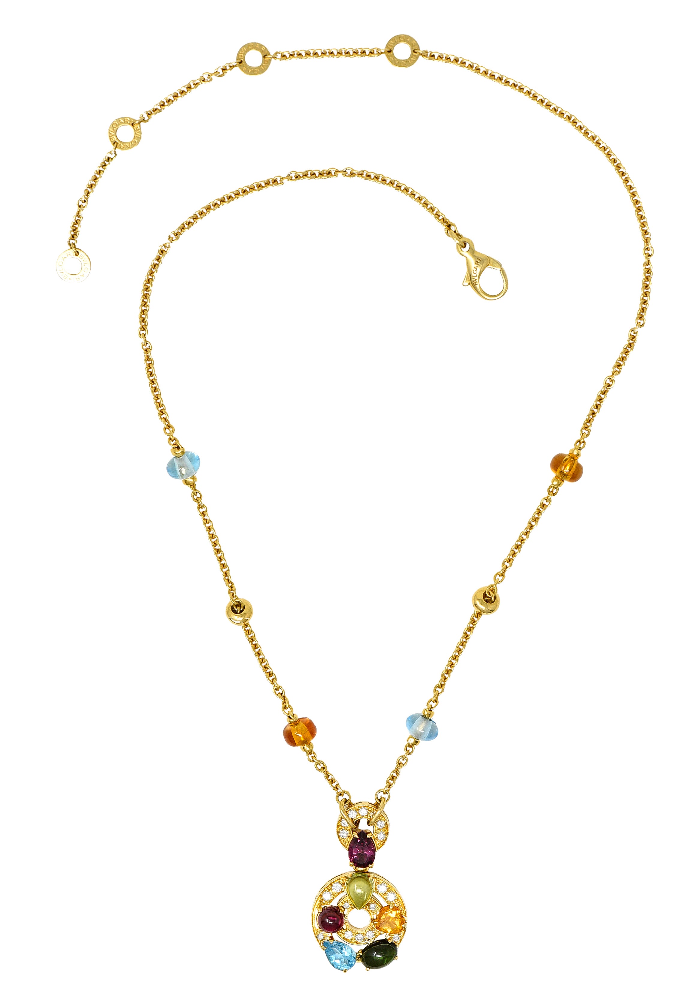 Bulgari Topaz Tourmaline Peridot Garnet Citrine Diamond 18 Karat Yellow Gold Multi-Gem Allegra Necklace Wilson's Estate Jewelry