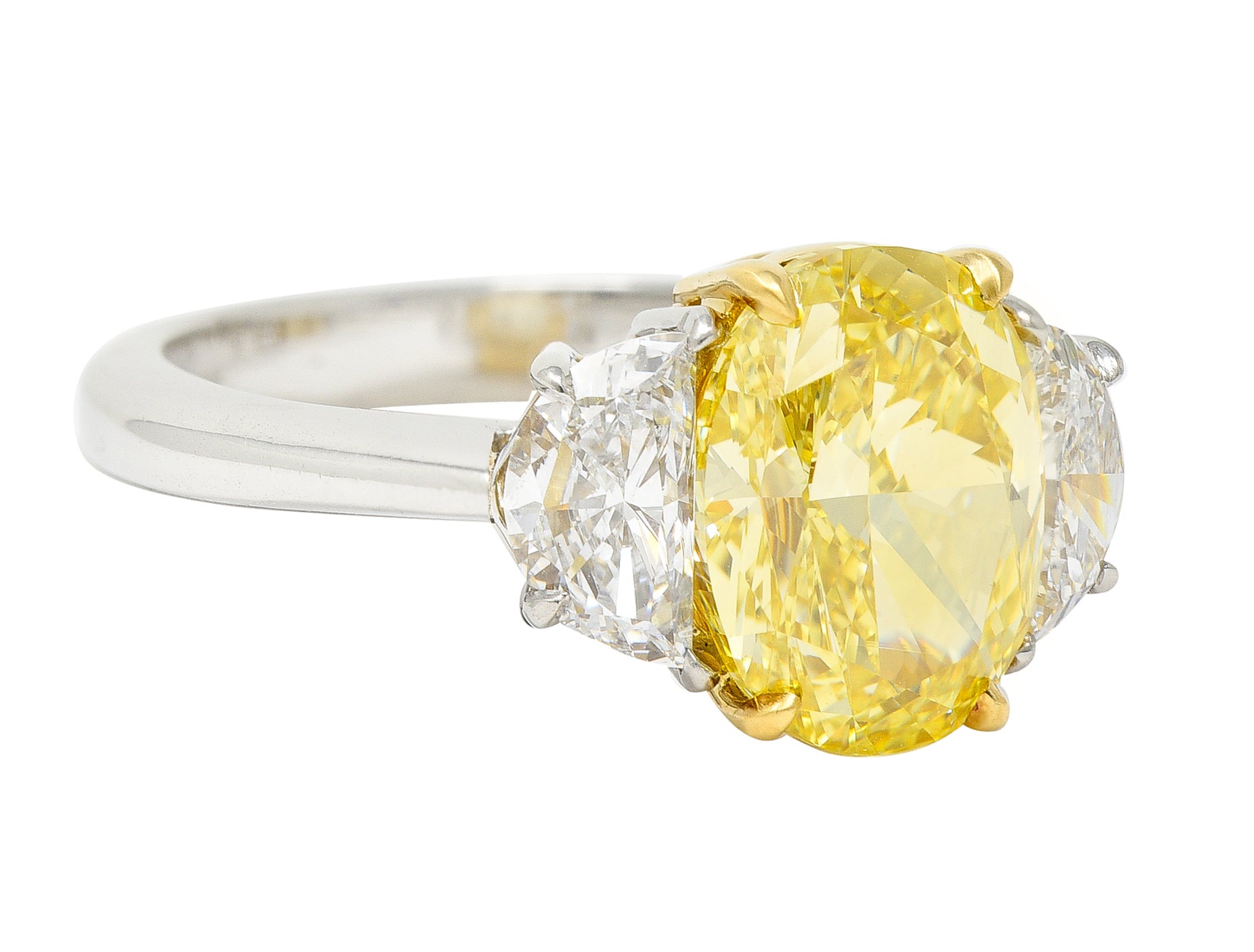 3.55 CTW Natural Fancy Intense Yellow Diamond Platinum 18 Karat Gold Ring GIA