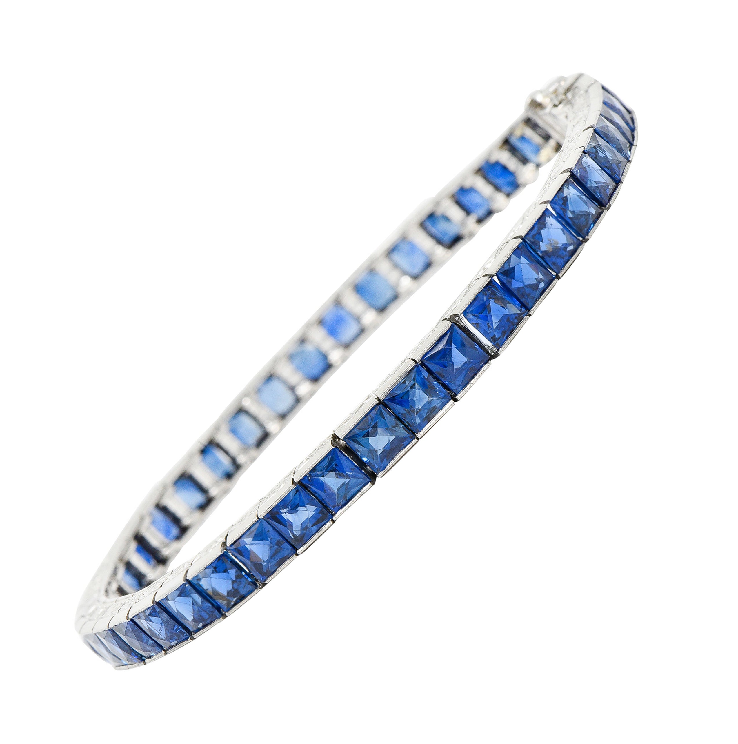 Art Deco 14.10 CTW French Cut Sapphire Platinum Line Braceletbracelet - Wilson's Estate Jewelry