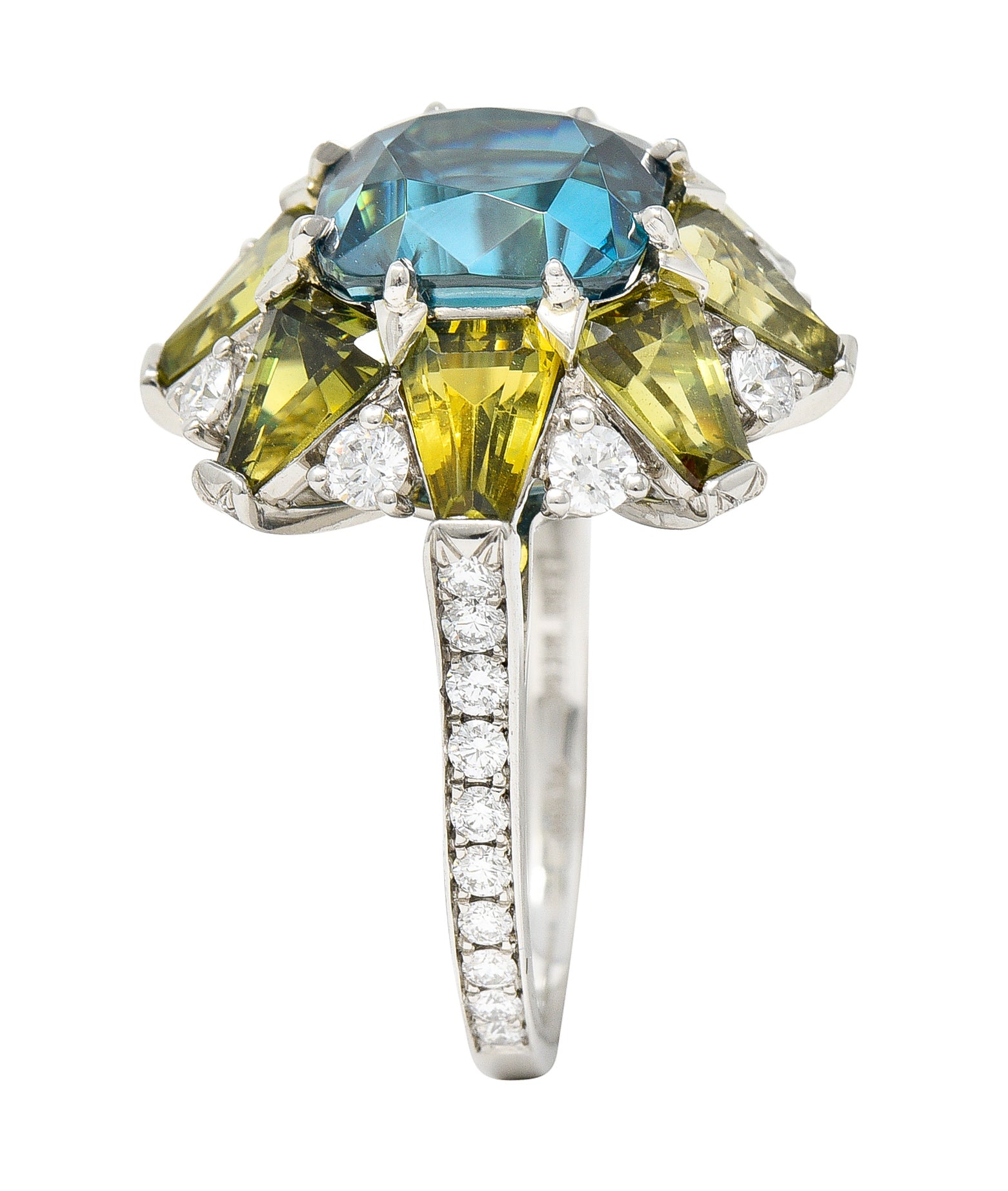 Leon Mege 12.00 CTW Zircon Green Sapphire Diamond Platinum Cluster RingRing - Wilson's Estate Jewelry