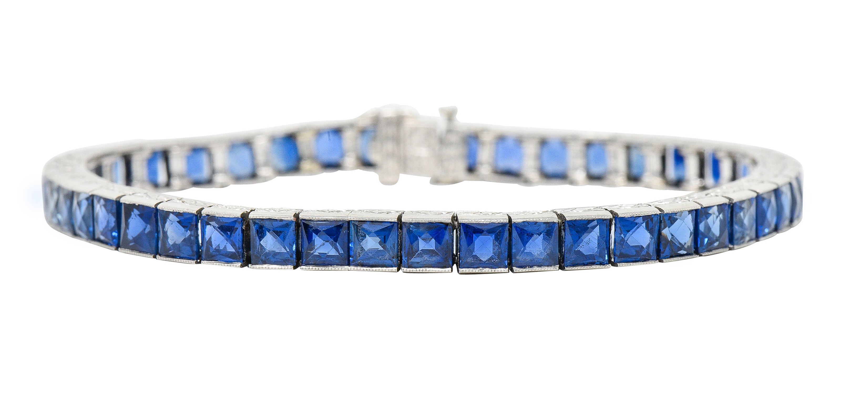 Art Deco 14.10 CTW French Cut Sapphire Platinum Line Braceletbracelet - Wilson's Estate Jewelry