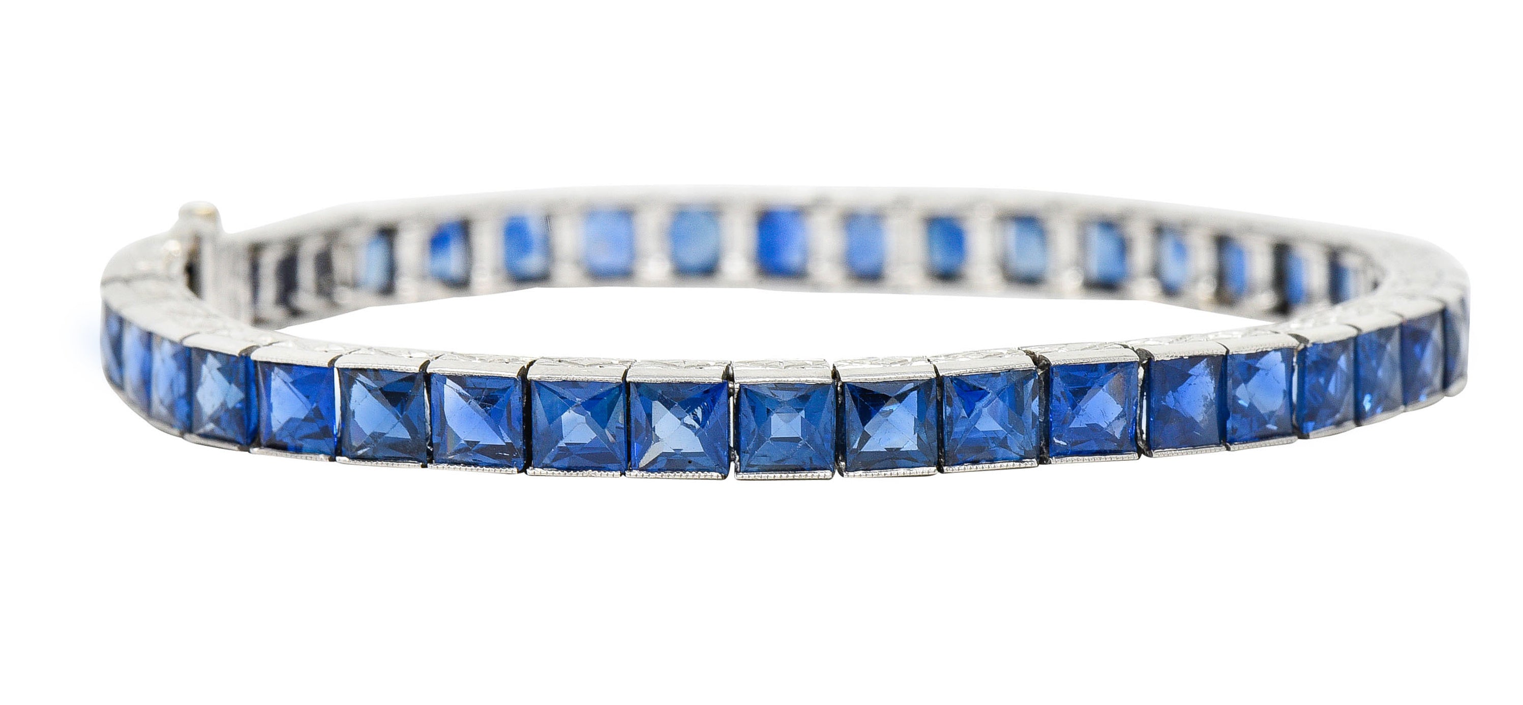 Art Deco 14.10 CTW French Cut Sapphire Platinum Line Braceletbracelet - Wilson's Estate Jewelry