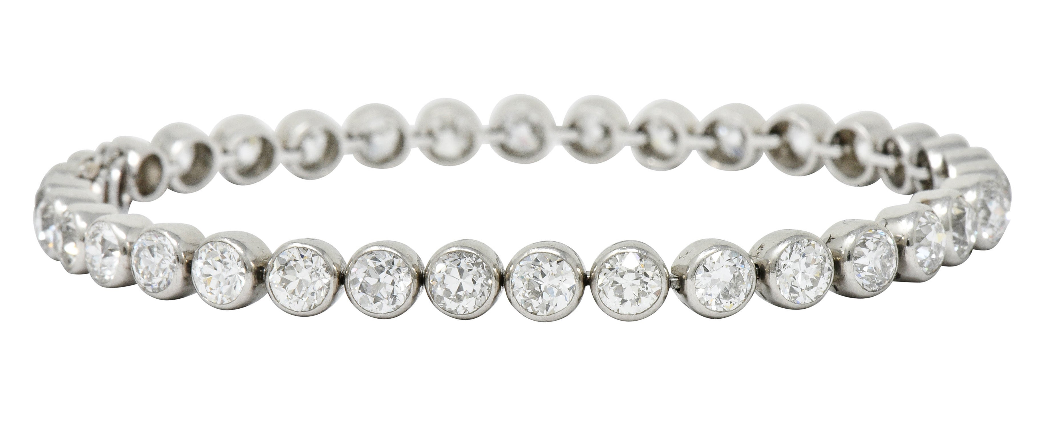 Early Art Deco 11.50 CTW Platinum Round Bezel Line Bracelet Circa 1920 - Wilson's Estate Jewelry