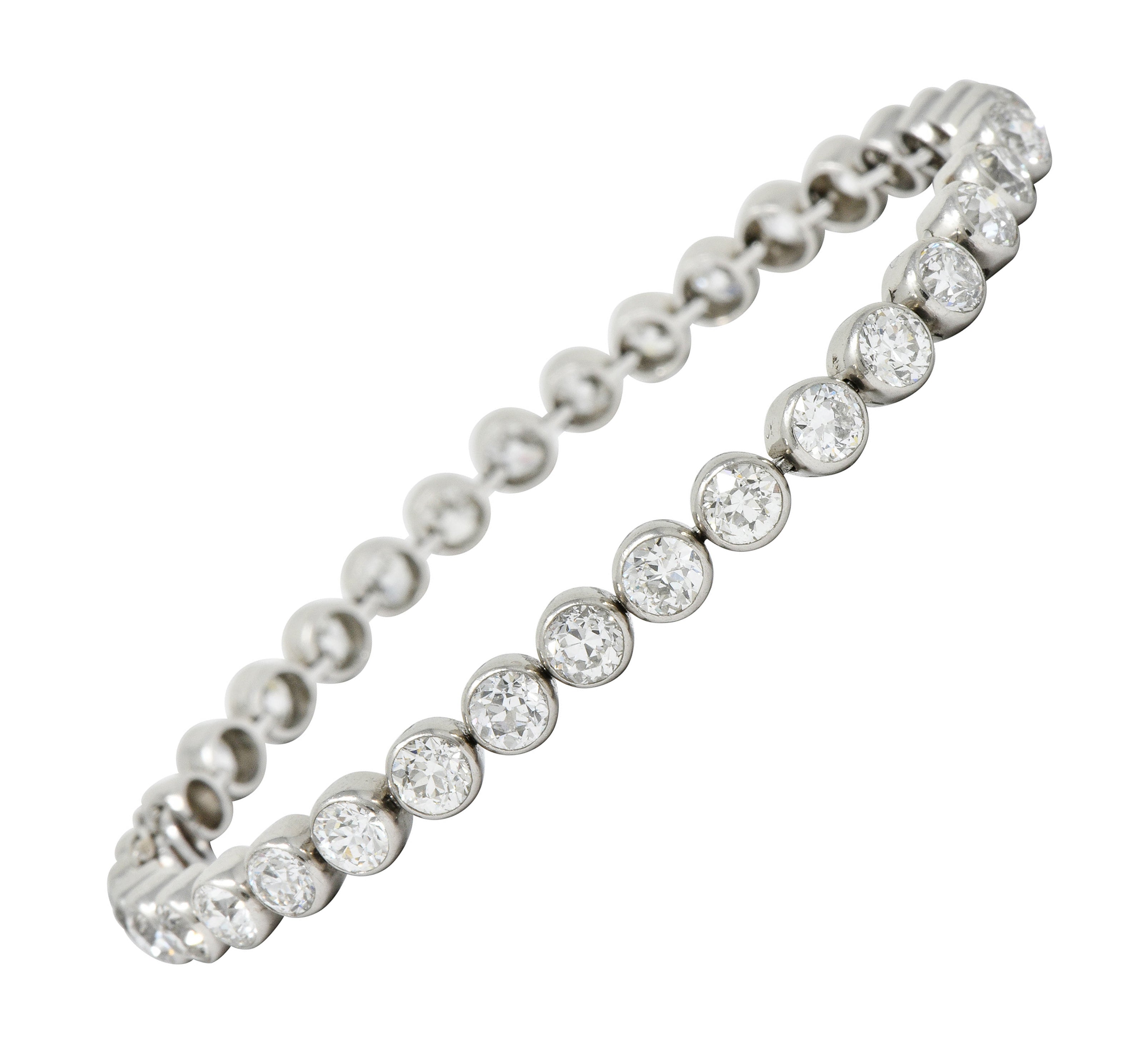 Early Art Deco 11.50 CTW Platinum Round Bezel Line Bracelet Circa 1920 - Wilson's Estate Jewelry