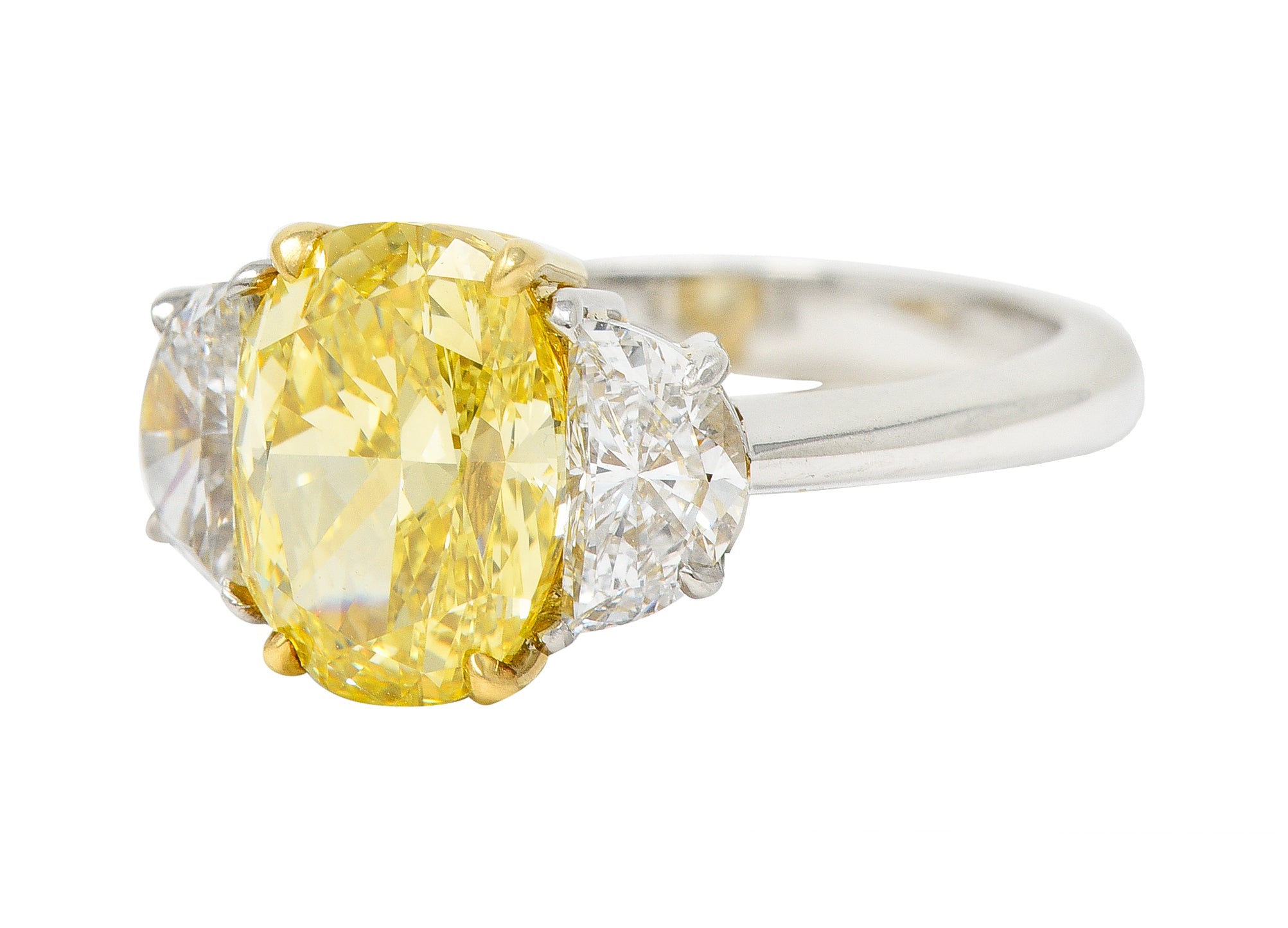 3.55 CTW Natural Fancy Intense Yellow Diamond Platinum 18 Karat Gold Ring GIA