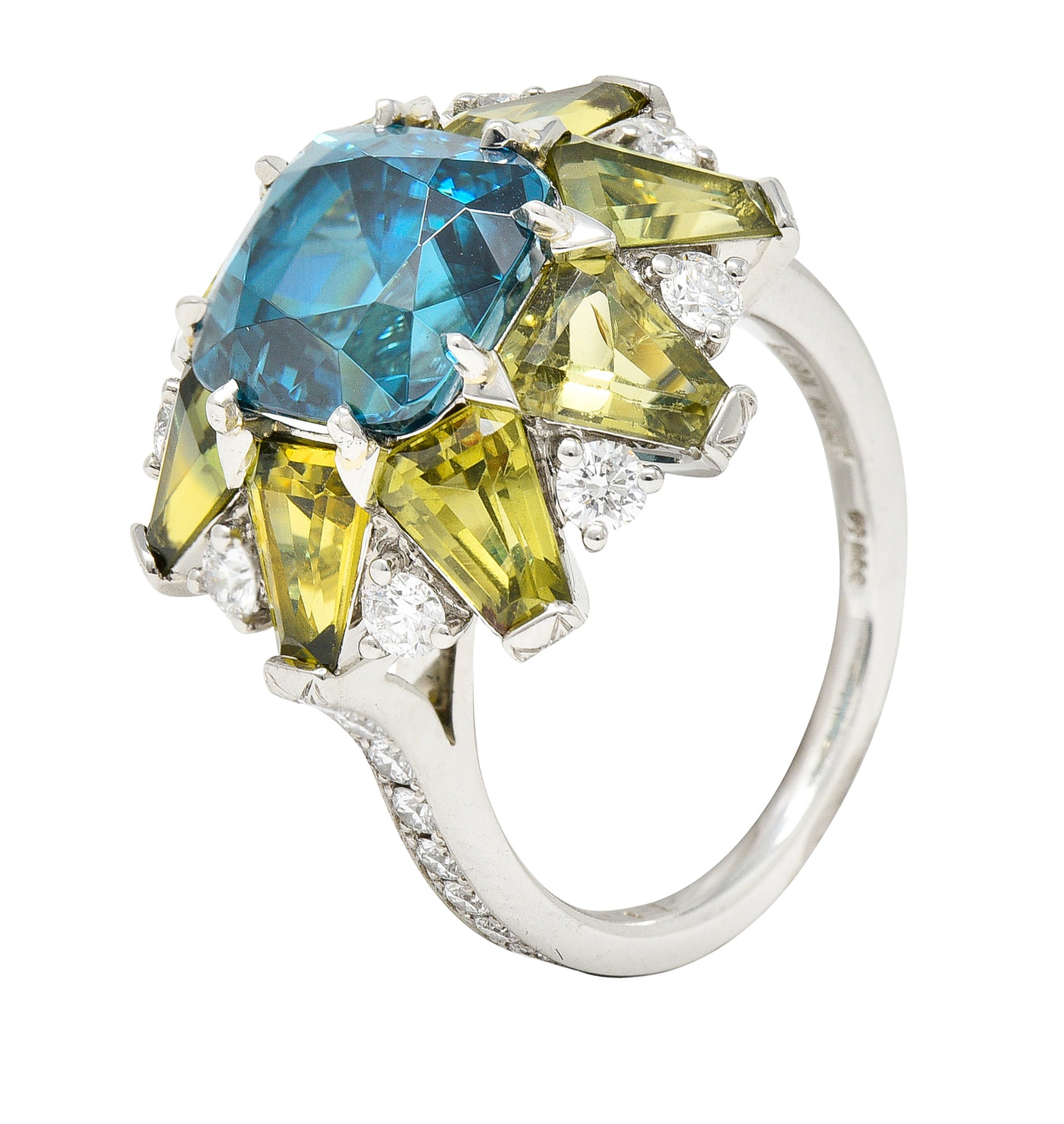 Leon Mege 12.00 CTW Zircon Green Sapphire Diamond Platinum Cluster RingRing - Wilson's Estate Jewelry