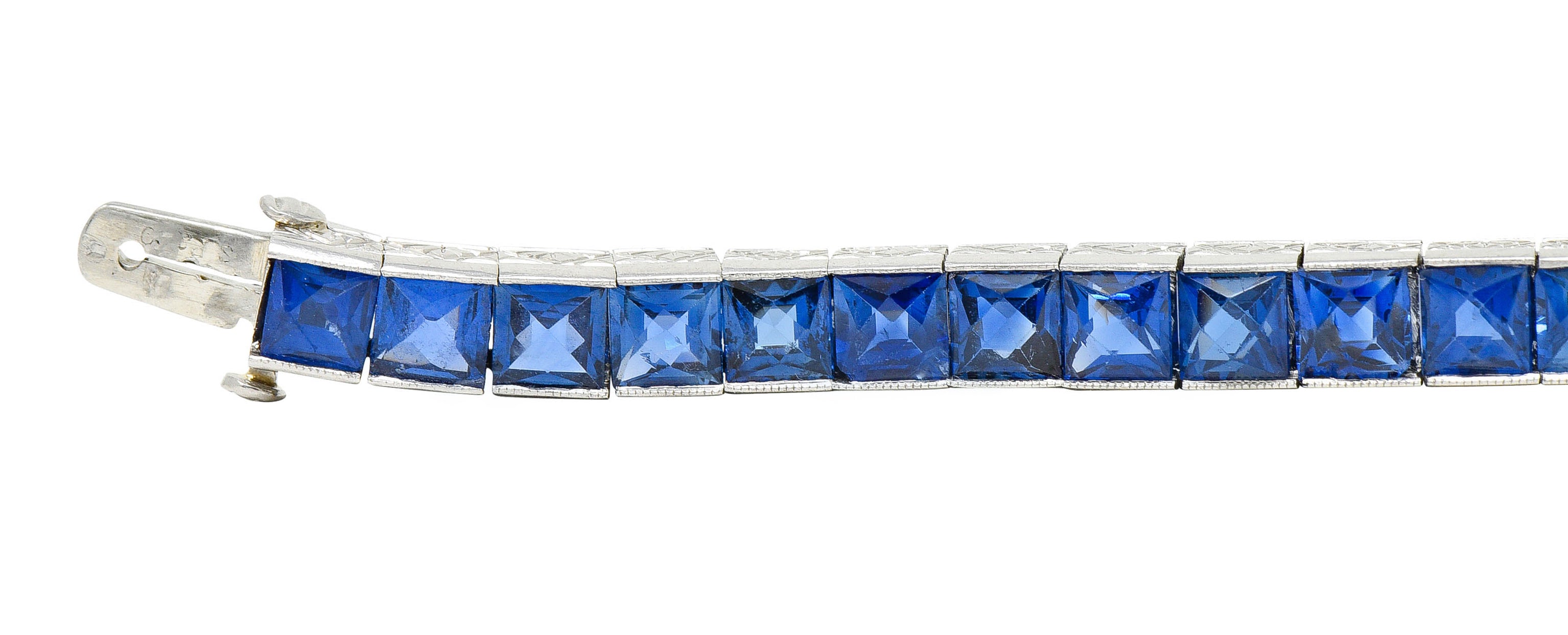 Art Deco 14.10 CTW French Cut Sapphire Platinum Line Braceletbracelet - Wilson's Estate Jewelry