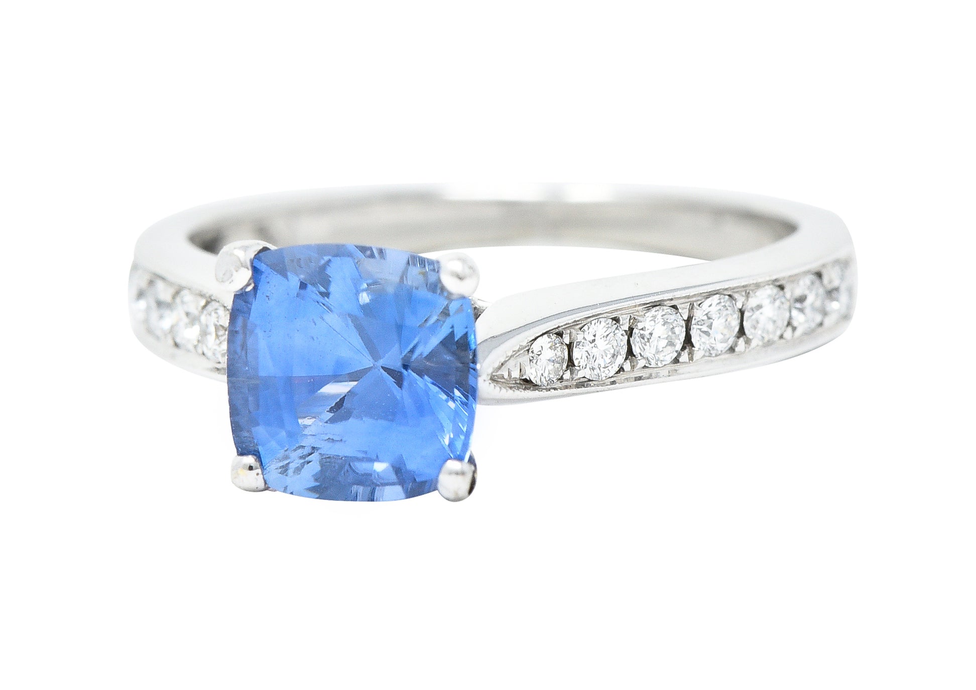 .11111 Contemporary 1.38 CTW Cushion Sapphire Diamond 18 Karat White Gold Gemstone Ring Wilson's Estate Jewelry