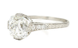 Art Deco 2.78 CTW Old Mine Diamond Platinum Filigree Engagement Ring GIA Wilson's Estate Jewelry