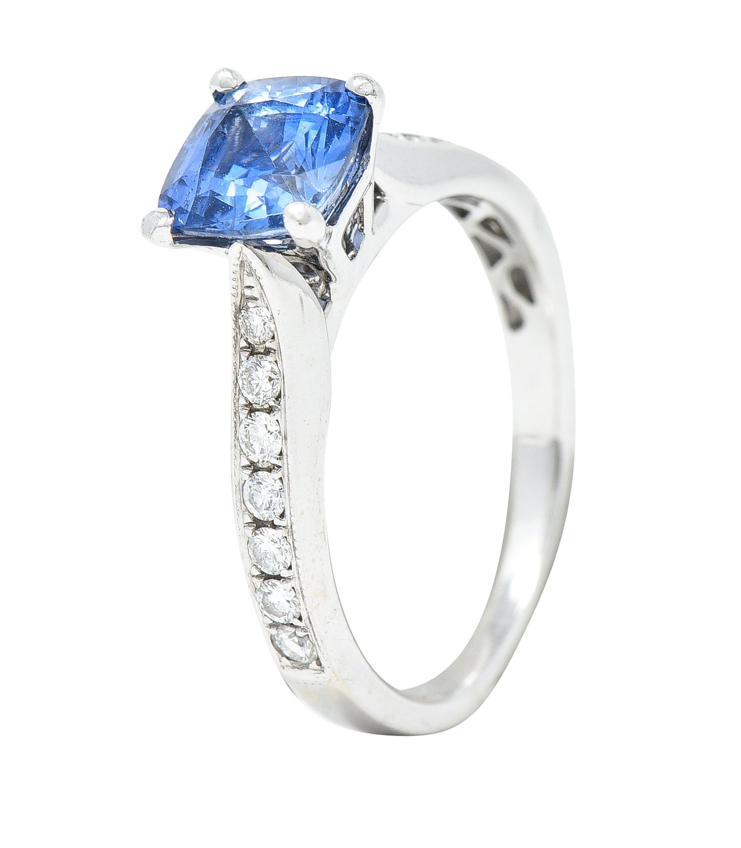 .11111 Contemporary 1.38 CTW Cushion Sapphire Diamond 18 Karat White Gold Gemstone Ring Wilson's Estate Jewelry