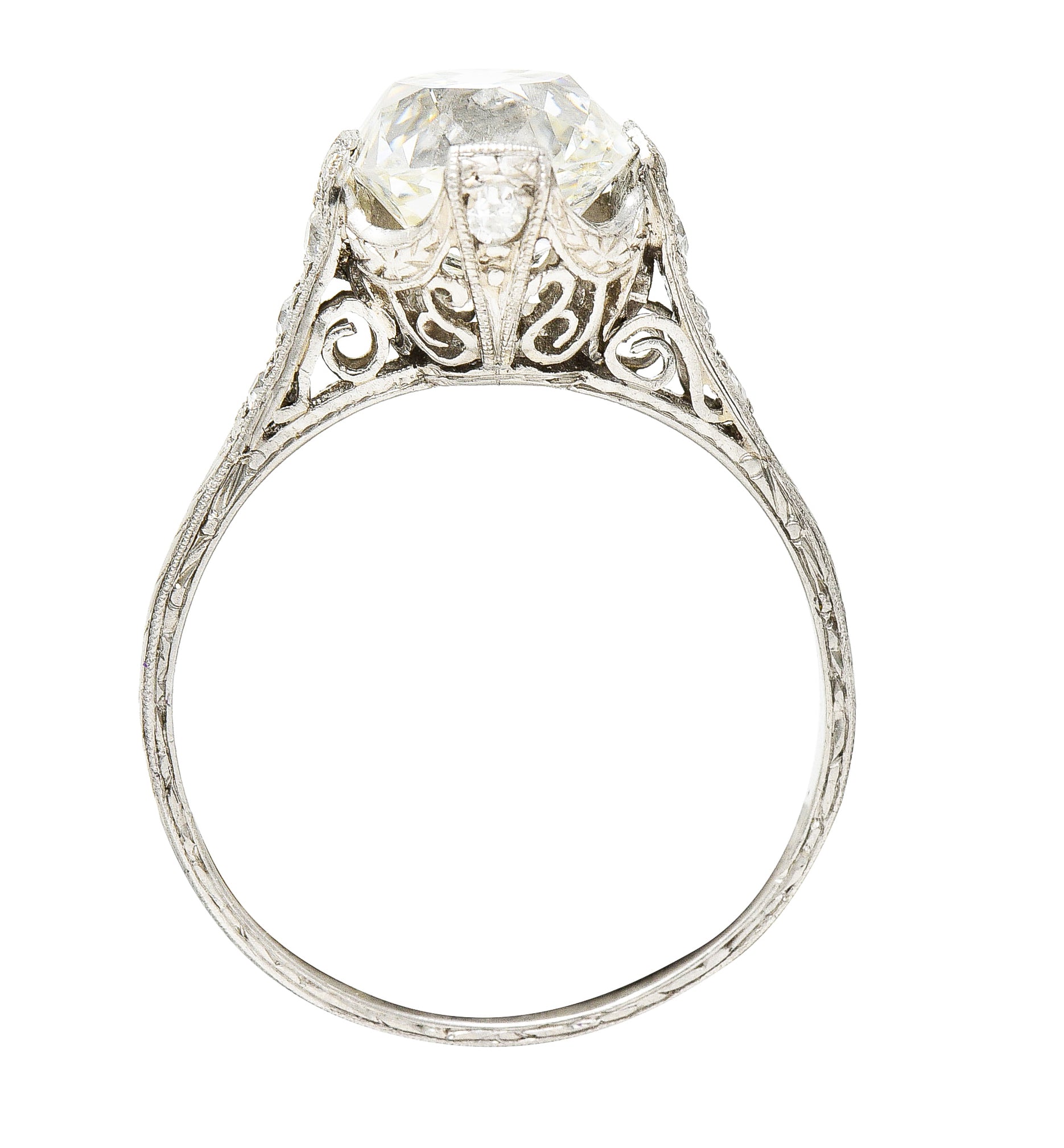 Art Deco 2.78 CTW Old Mine Diamond Platinum Filigree Engagement Ring GIA Wilson's Estate Jewelry