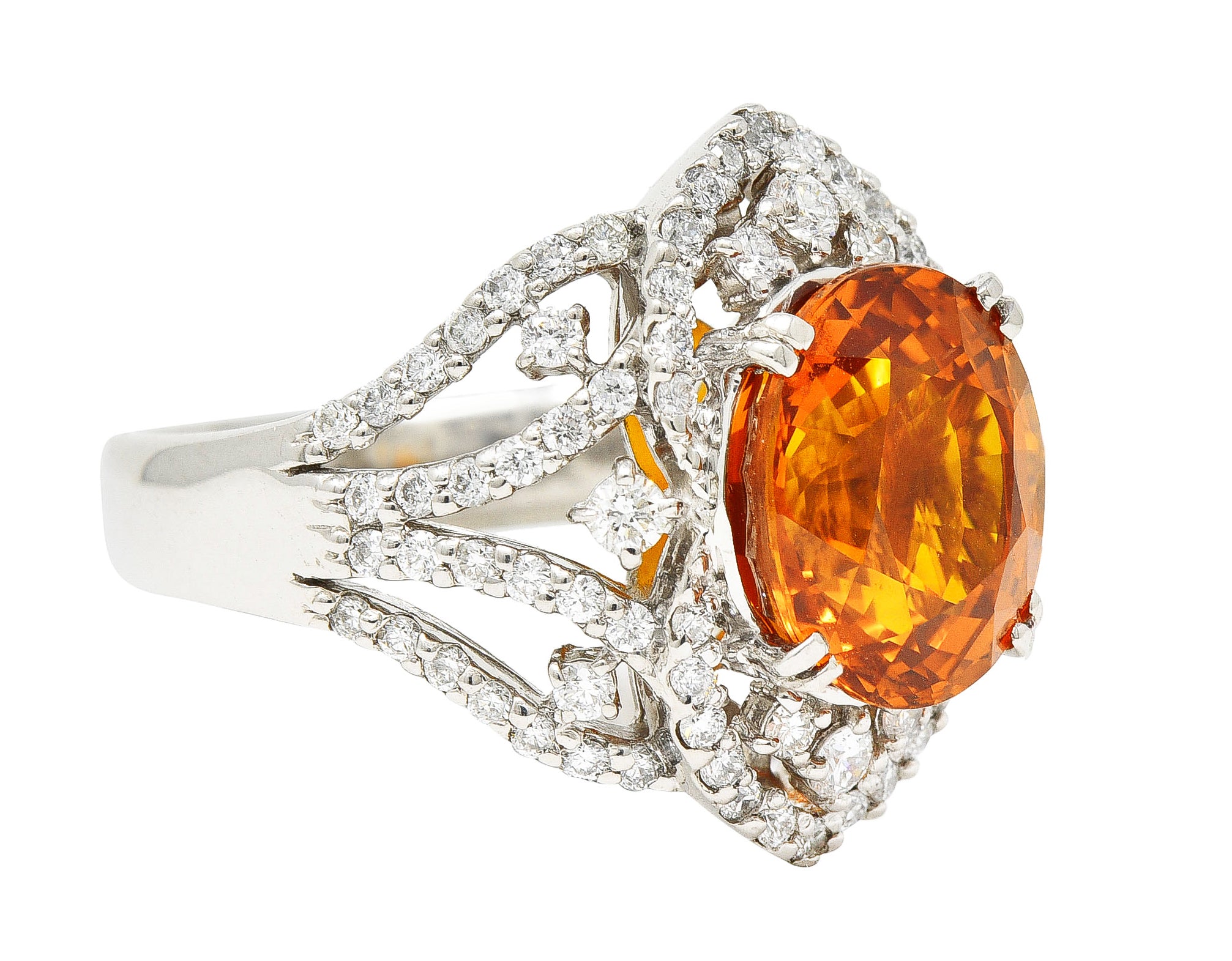 Contemporary 6.99 CTW Ceylon Orange Sapphire Diamond Platinum Cocktail Ring GIA Wilson's Estate Jewelry