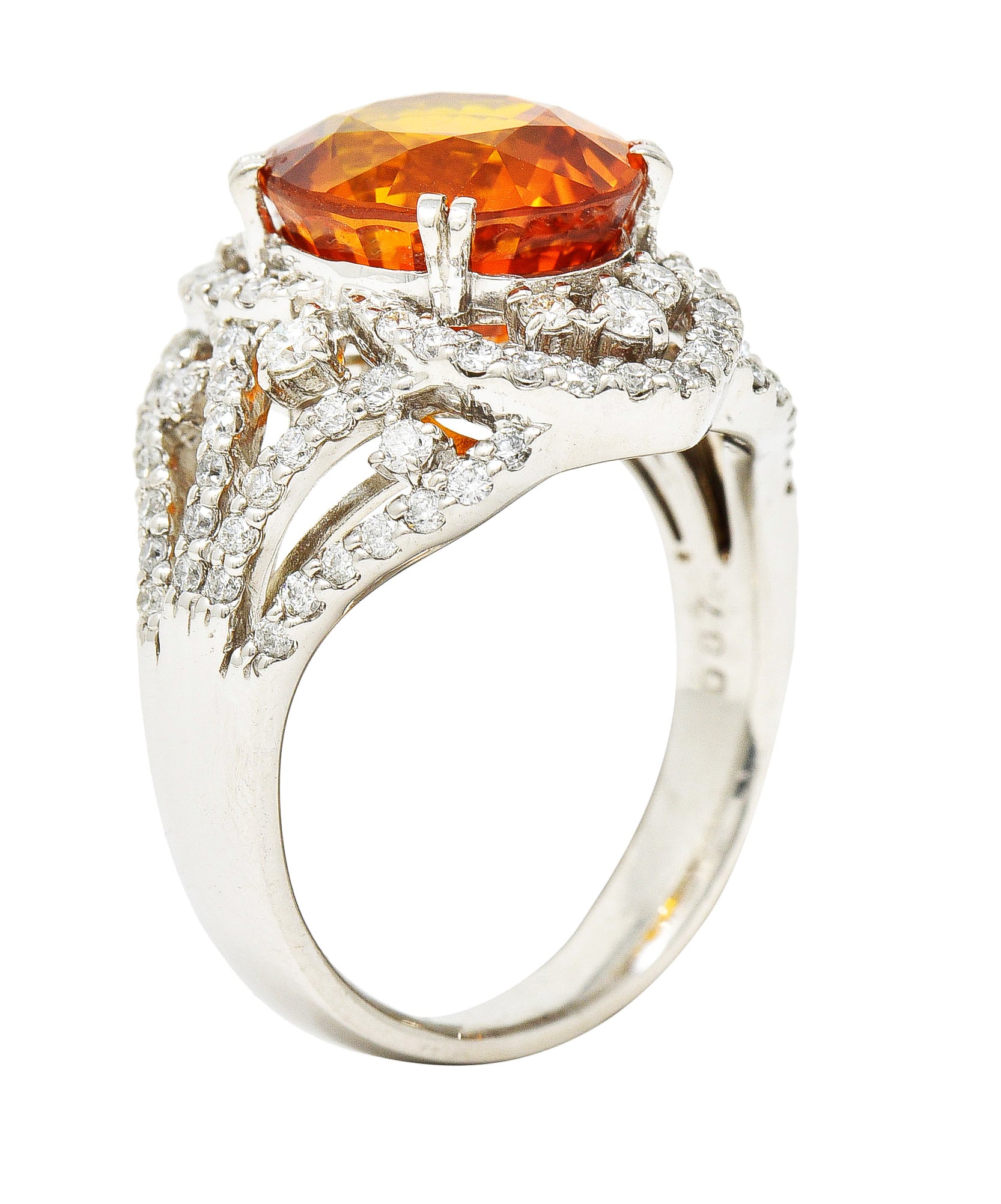 Contemporary 6.99 CTW Ceylon Orange Sapphire Diamond Platinum Cocktail Ring GIA Wilson's Estate Jewelry