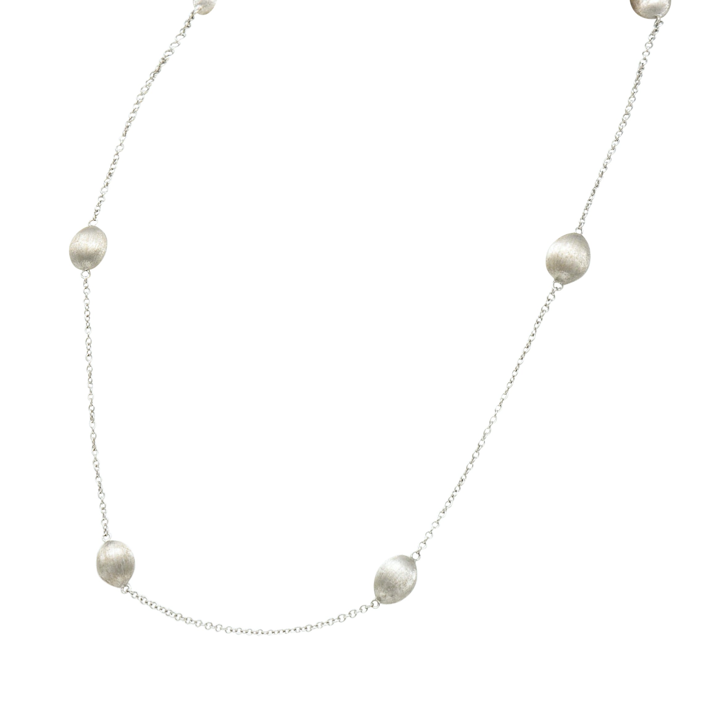 Nanis Diamond 18 Karat White Gold Italian Brushed Station Lariat Necklace - Wilson's Estate Jewelry